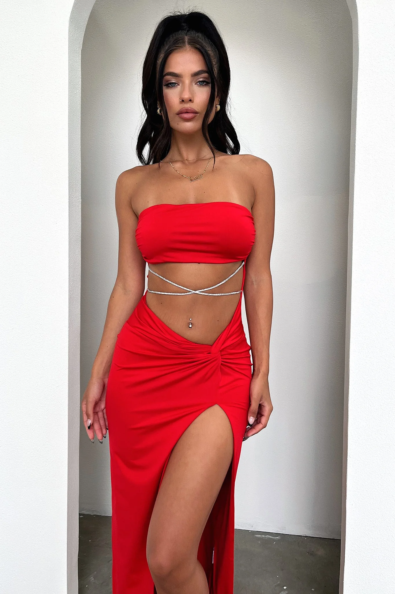 Zeilie Midi Dress - Red - XTXFMF