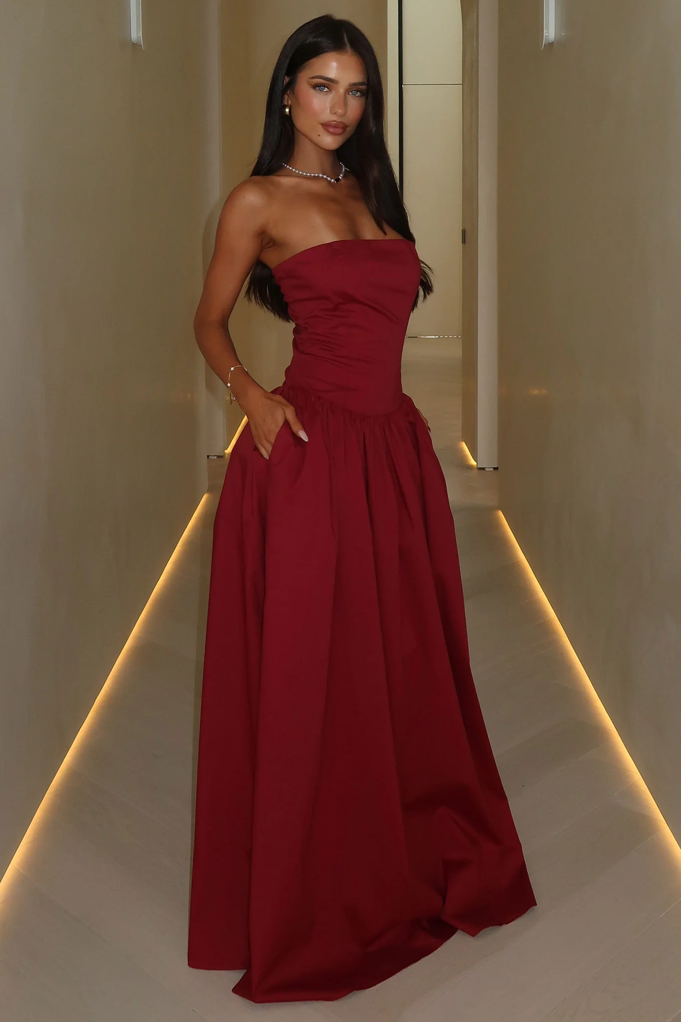 Iridessa Strapless Maxi Dress - Burgundy - XTXFMF