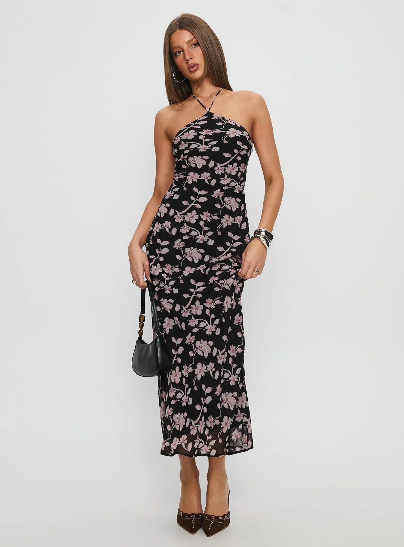 Anisa Halter Maxi Dress Black Floral - XTXFMF