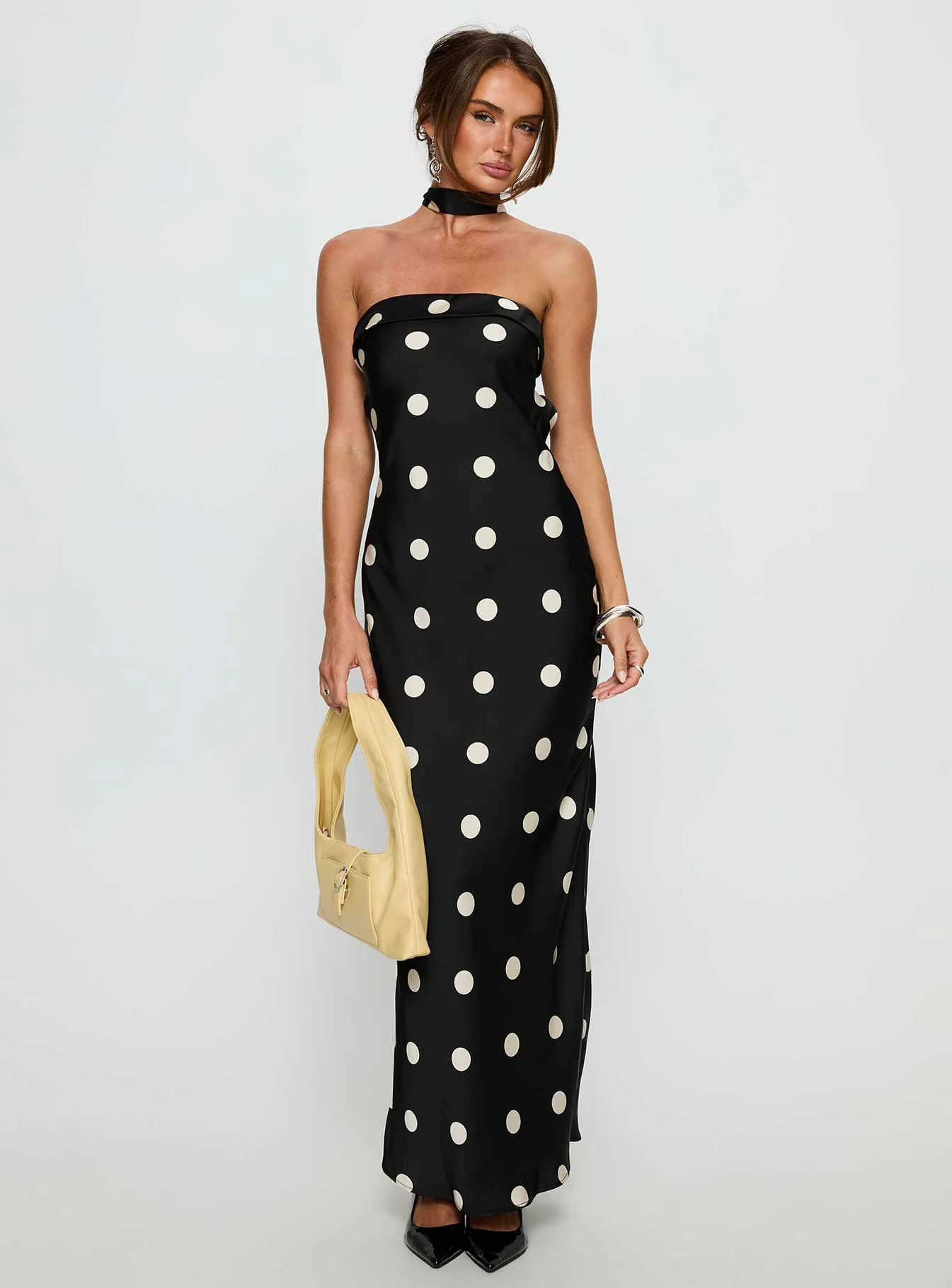 Madilaine Strapless Scarf Maxi Dress Black / Polka Dot - XTXFMF