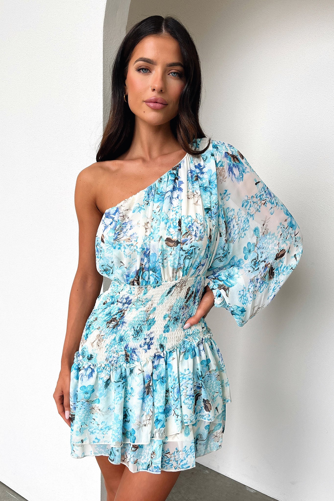 Katina Mini Dress - Dark Blue Floral - XTXFMF