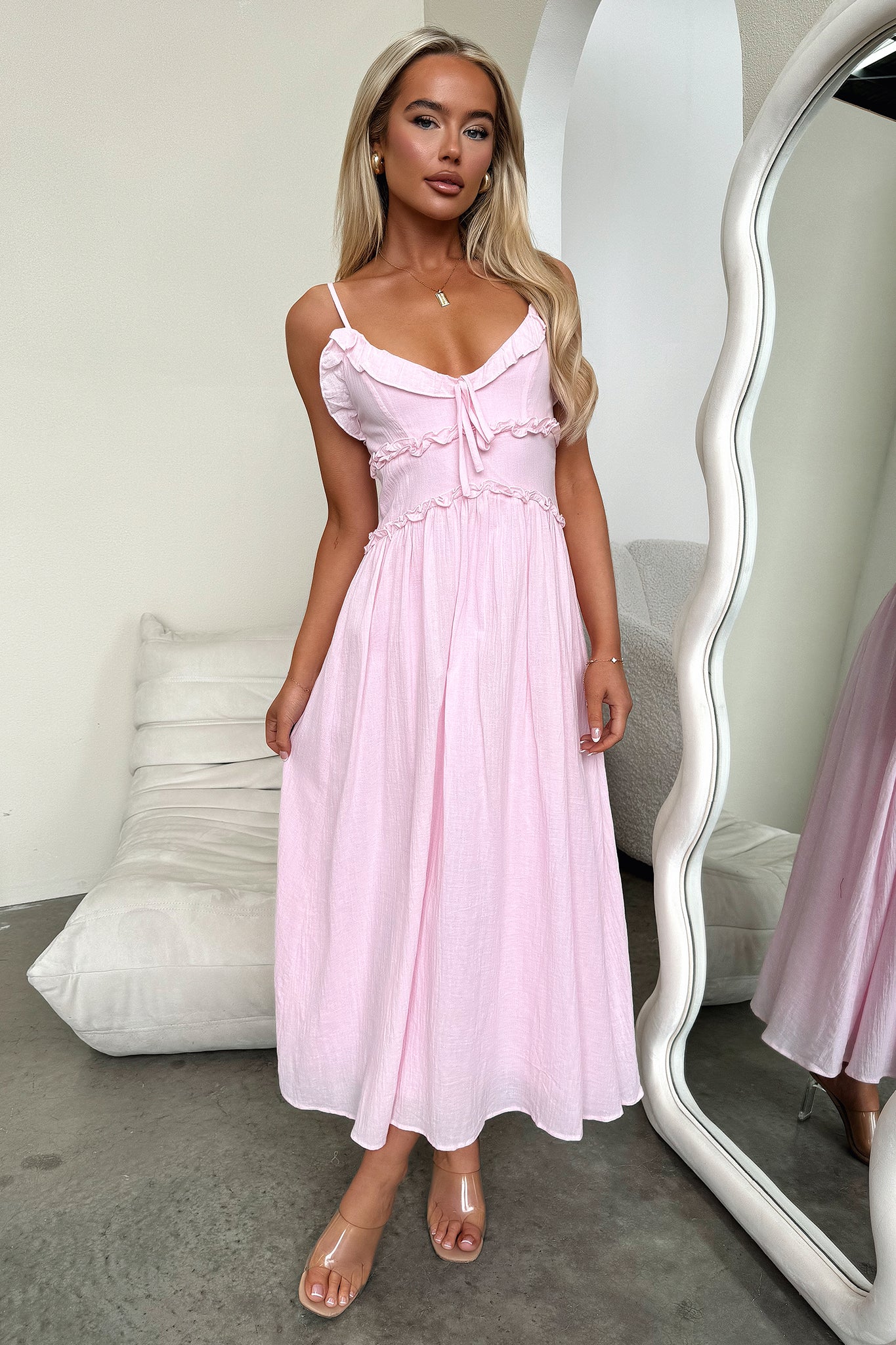 Nicola Midi Dress - Baby Pink - XTXFMF
