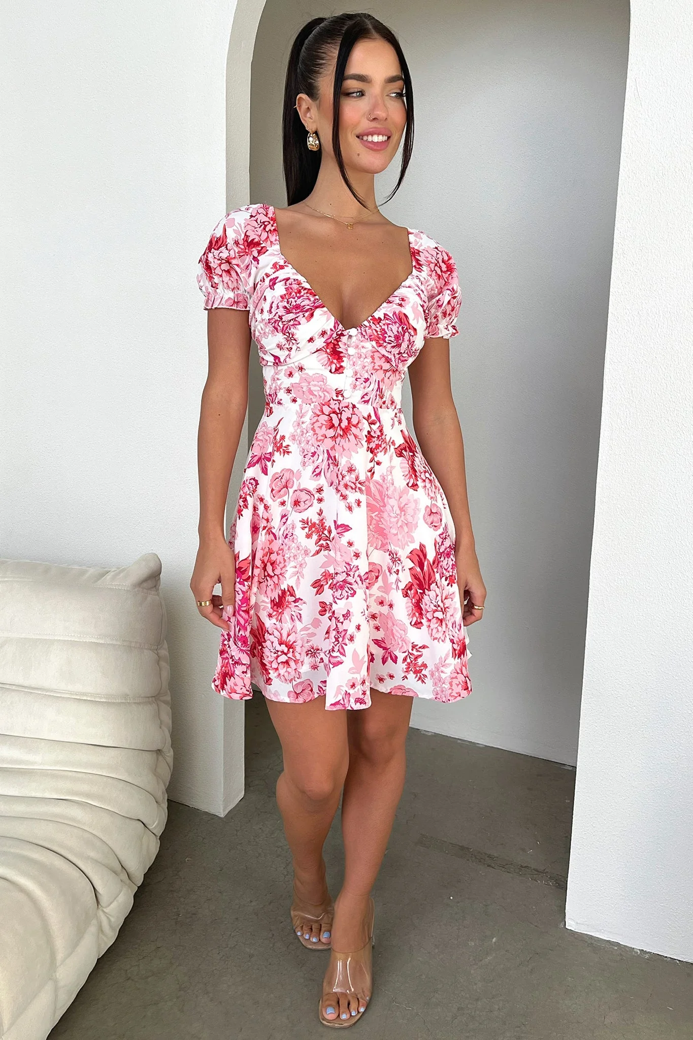 Solem Mini Dress - Pink/Red Floral - XTXFMF