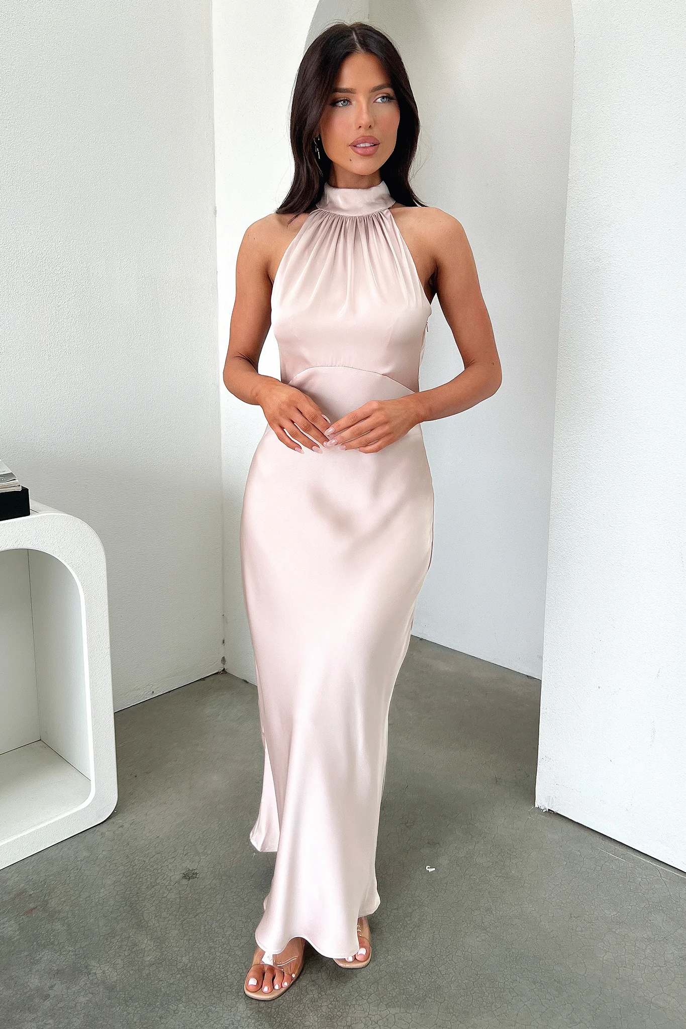 Daphne High Neck Maxi Dress - Champagne - XTXFMF