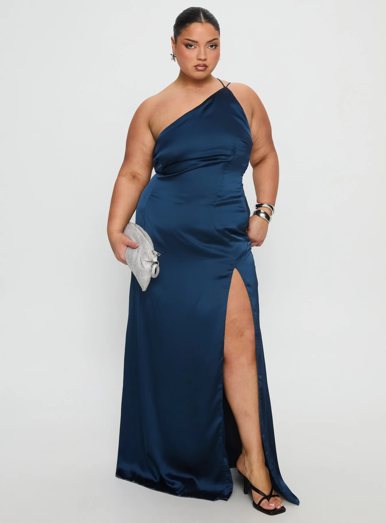 Kiss Of Life Satin Maxi Dress Navy Curve - XTXFMF