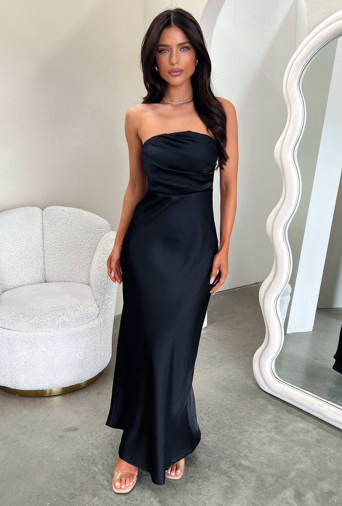 Elio Strapless Satin Maxi Dress - Black - XTXFMF
