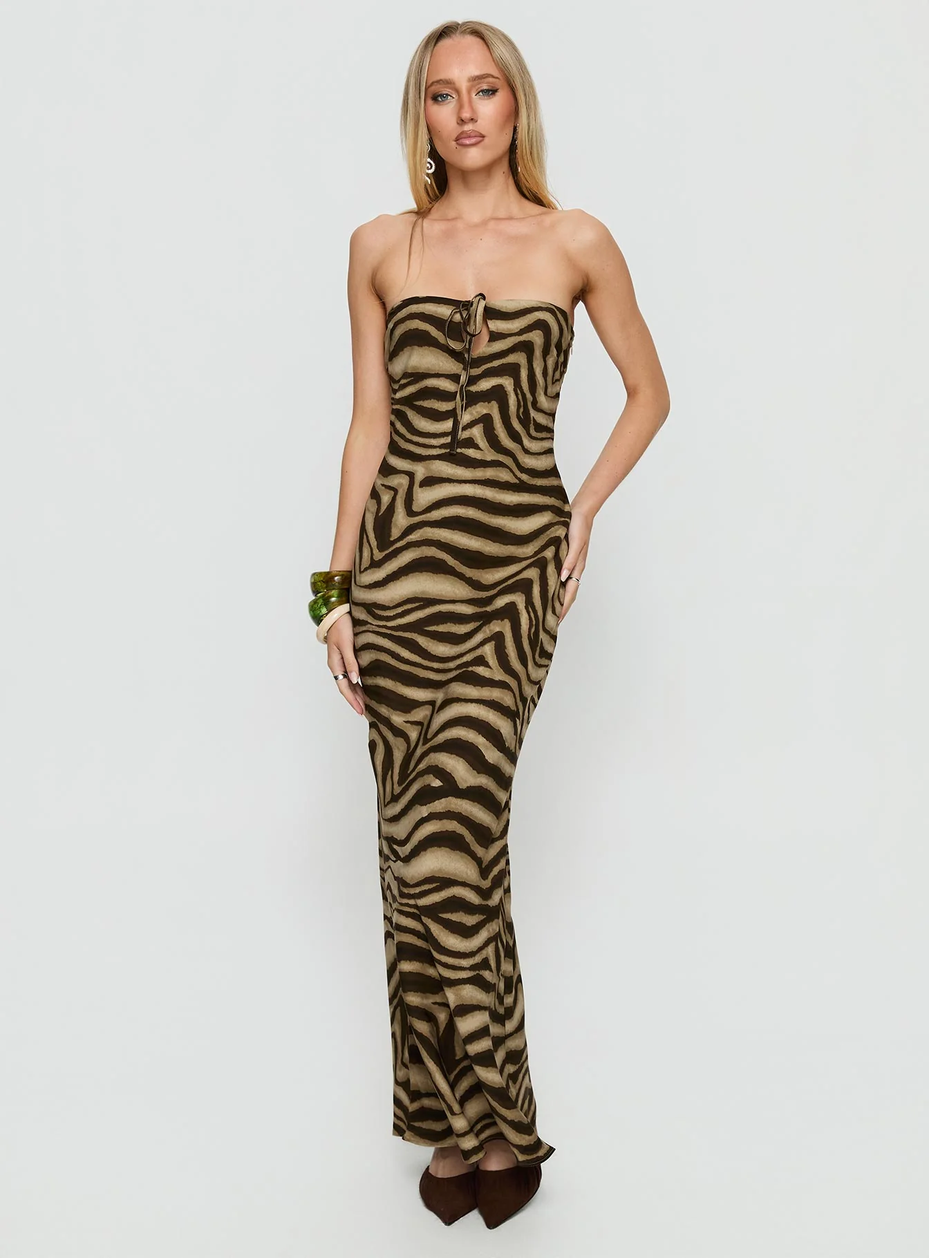 Carlina Halter Keyhole Maxi Dress Dark Zebra - XTXFMF