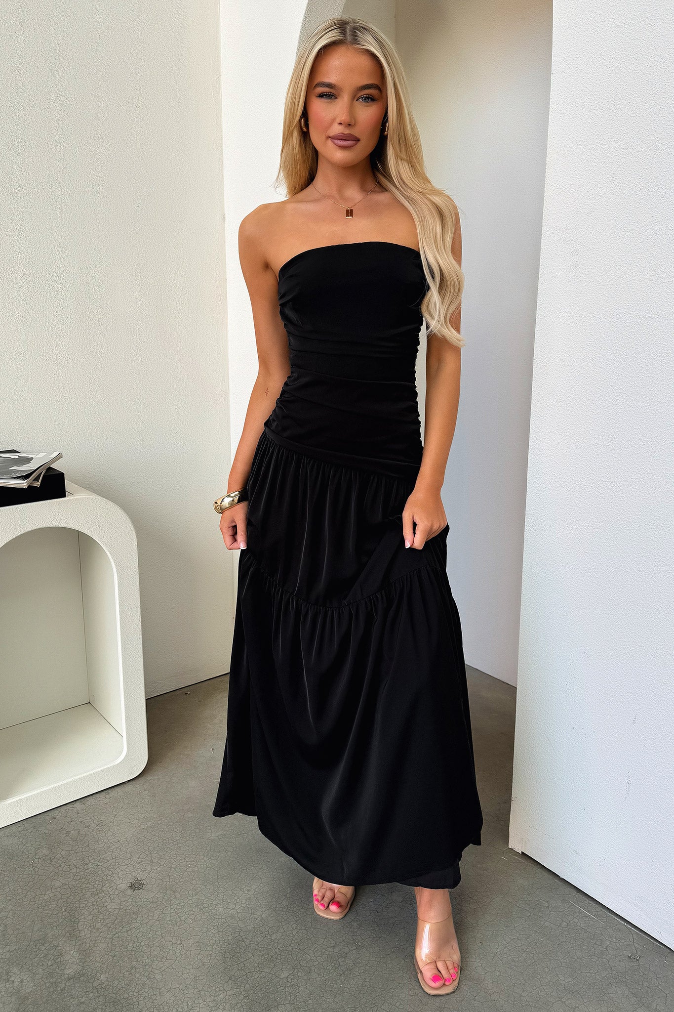 Charlotte Strapless Maxi Dress - Black - XTXFMF