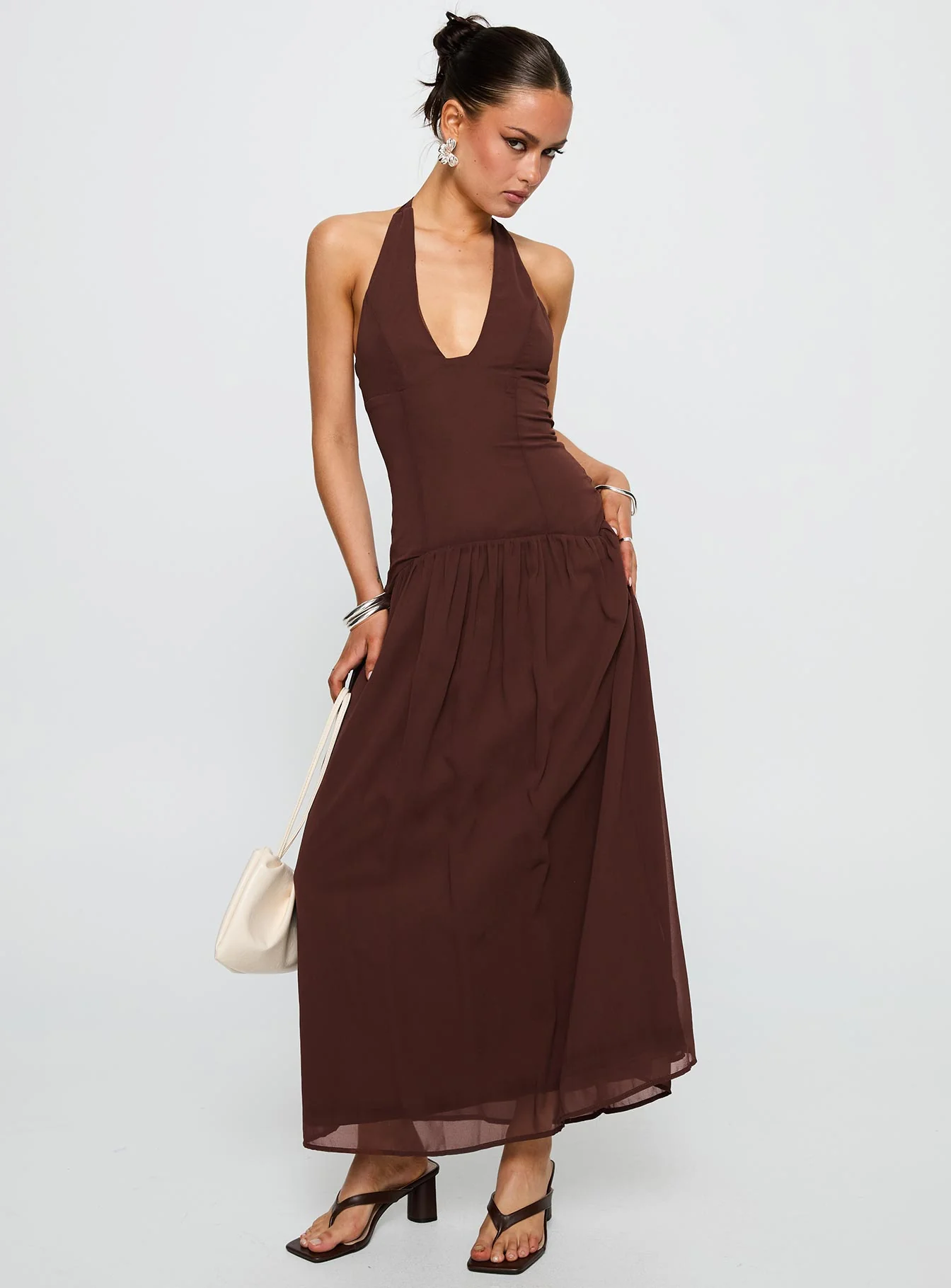 Chestnut Drop Waist Maxi Dress Brown - XTXFMF