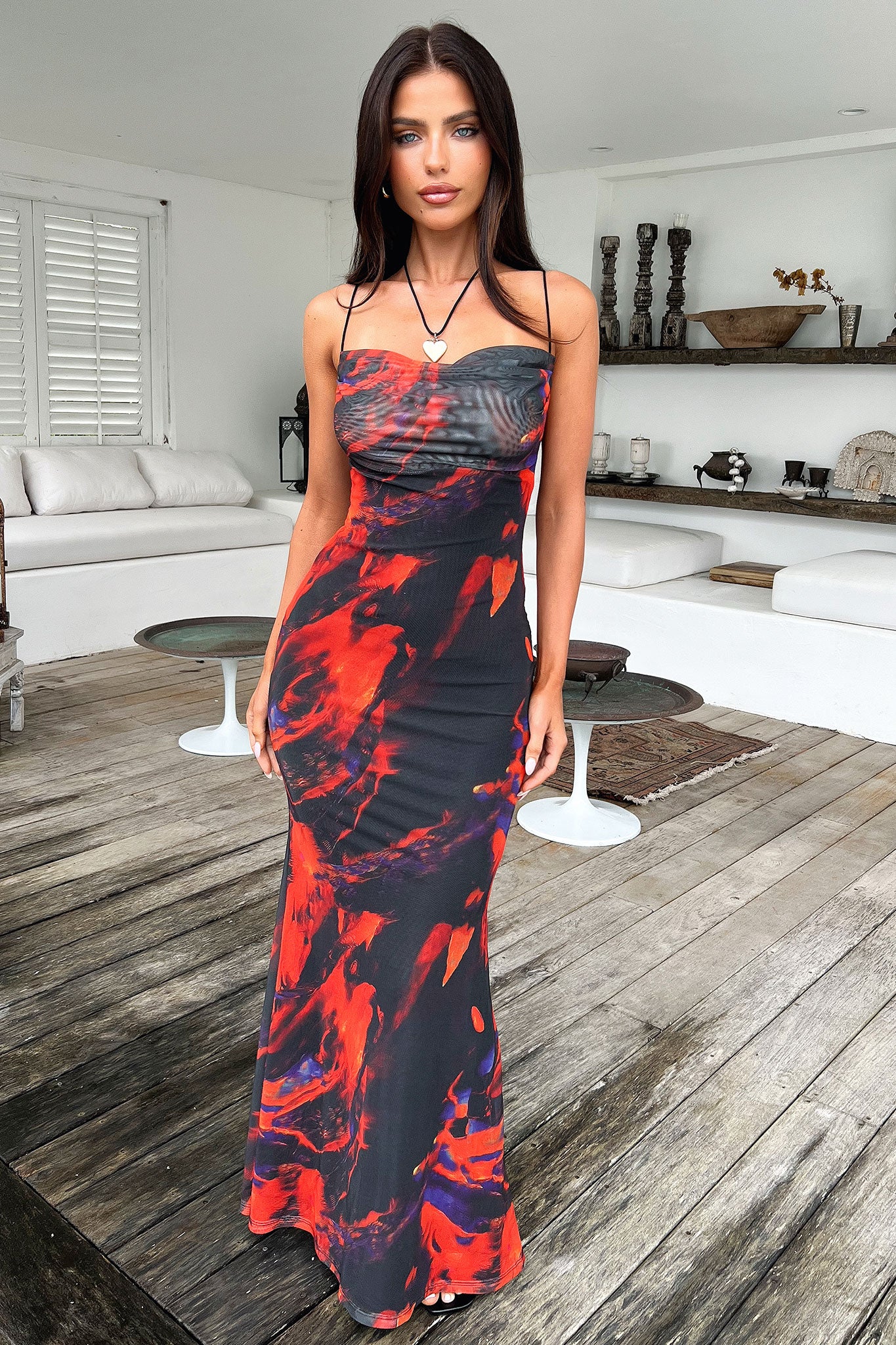 Barb Mesh Maxi Dress - Black/Red - XTXFMF