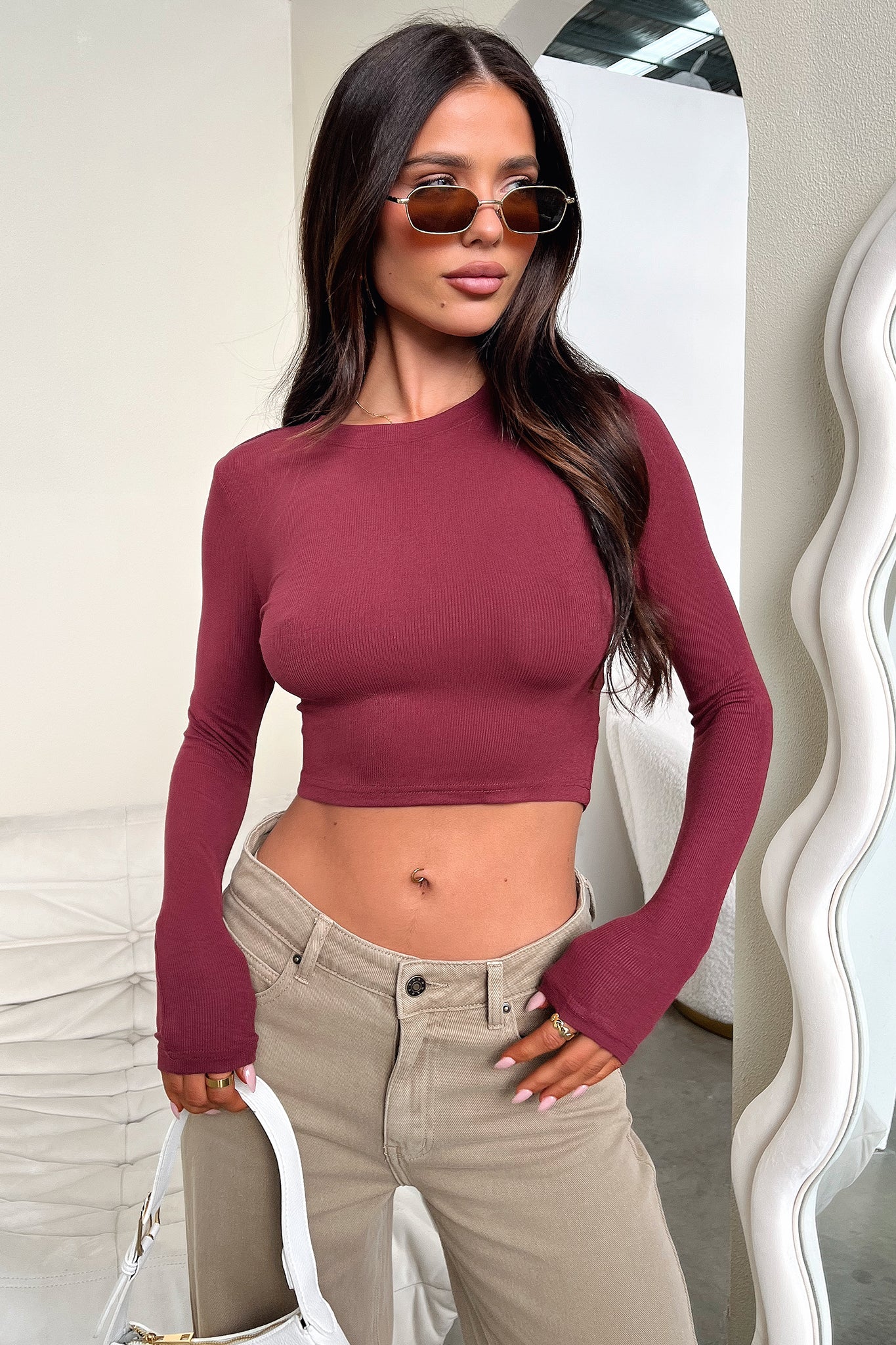 Jaylee Long Sleeve Baby Tee - Wine - XTXFMF