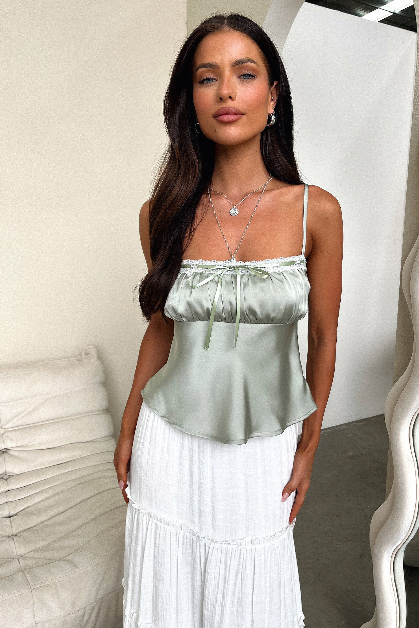 Dash Silky Cami Top - Sage - XTXFMF