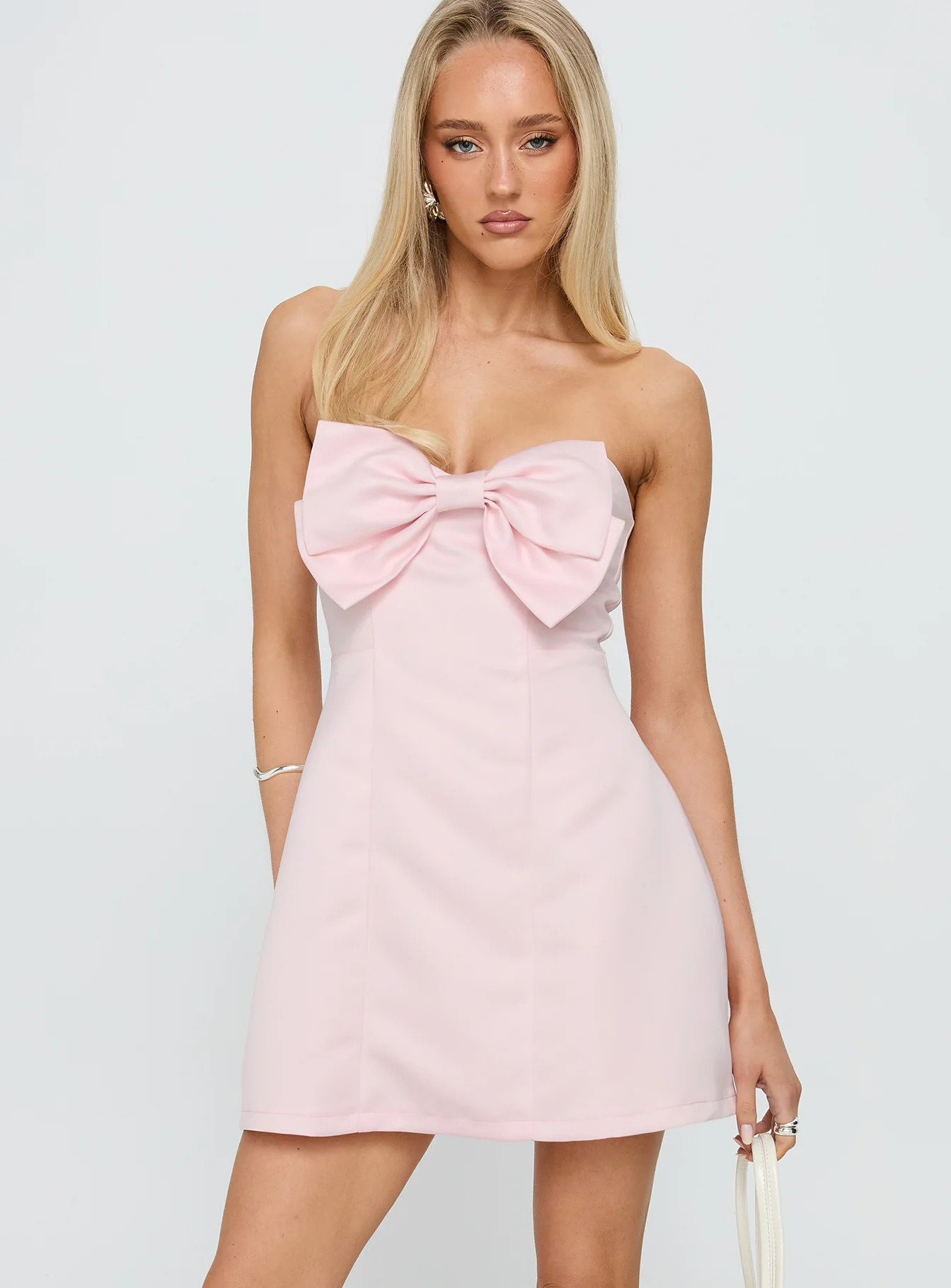 Genevie Strapless Bow Bust Mini Dress Light Pink - XTXFMF
