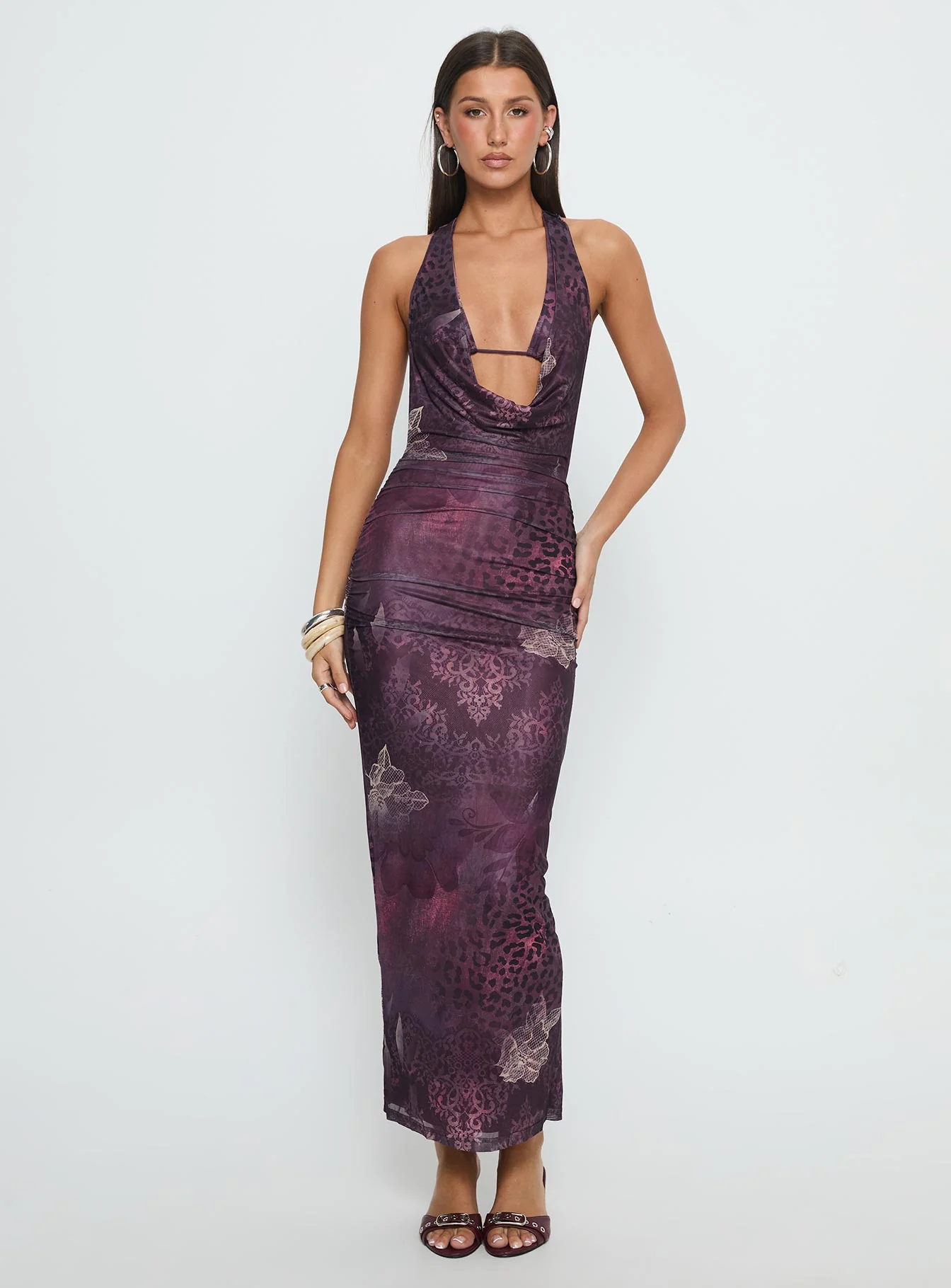 Manaia Cowl Halter Neck Maxi Dress Multi - XTXFMF