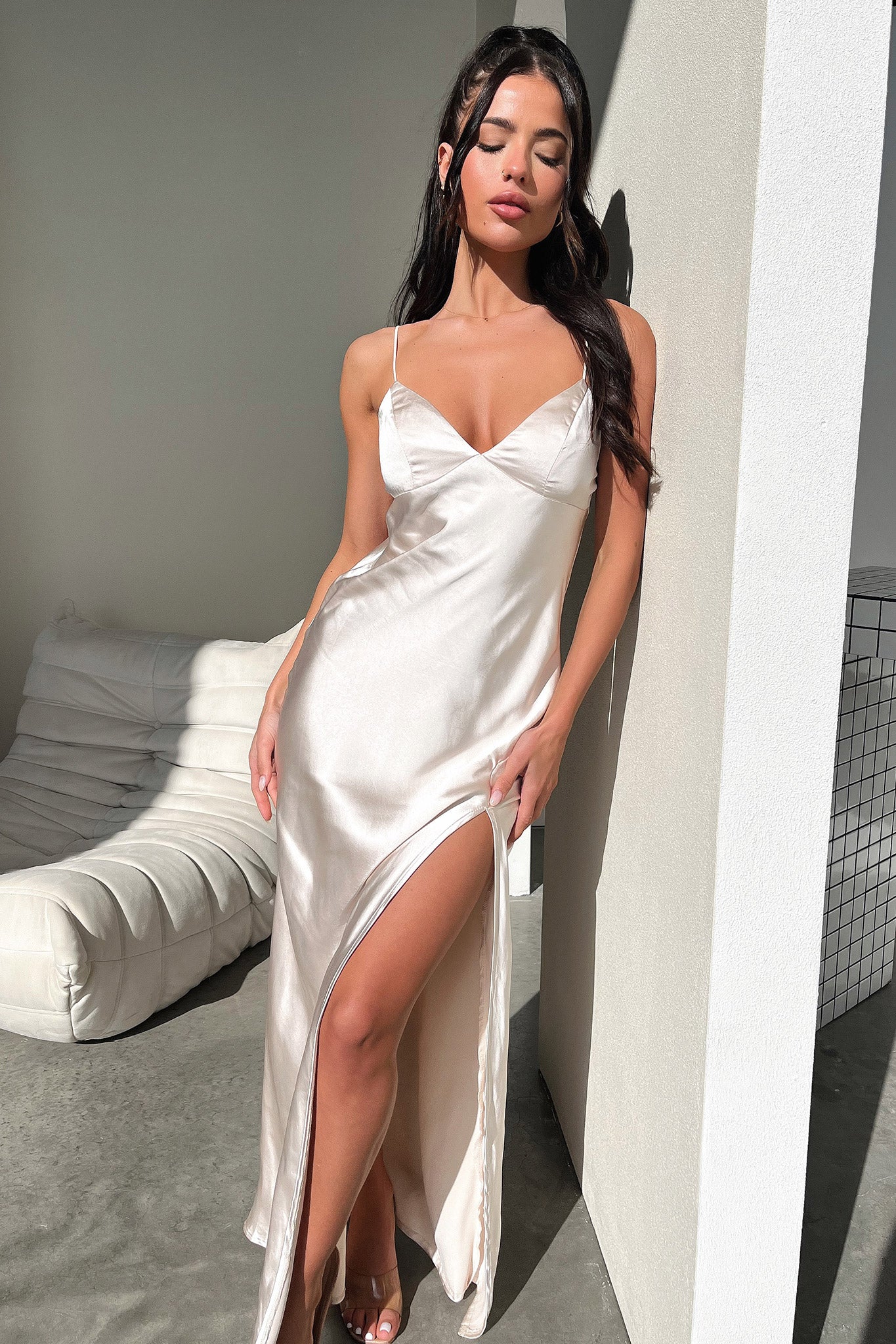 Jennifer Satin Maxi Dress - Champagne - XTXFMF