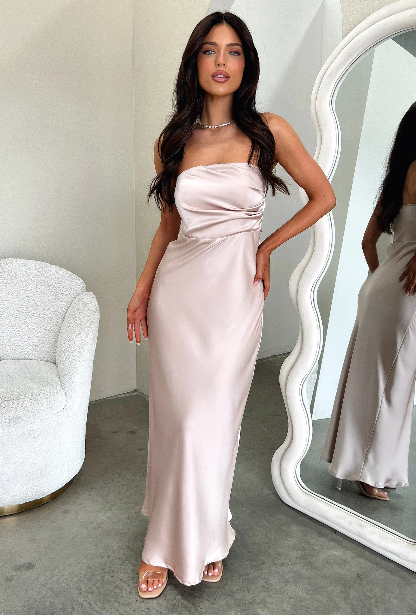 Elio Strapless Satin Maxi Dress - Champagne - XTXFMF