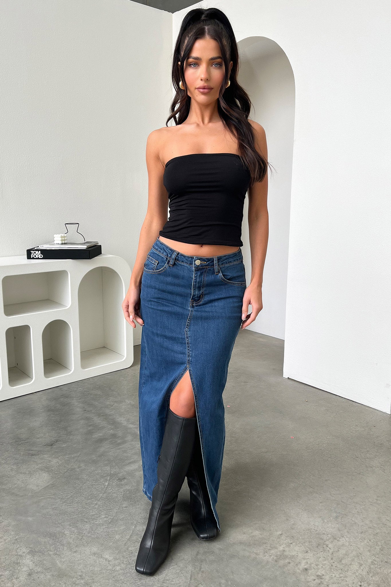 Tahnee Denim Maxi Skirt - Dark Blue - XTXFMF