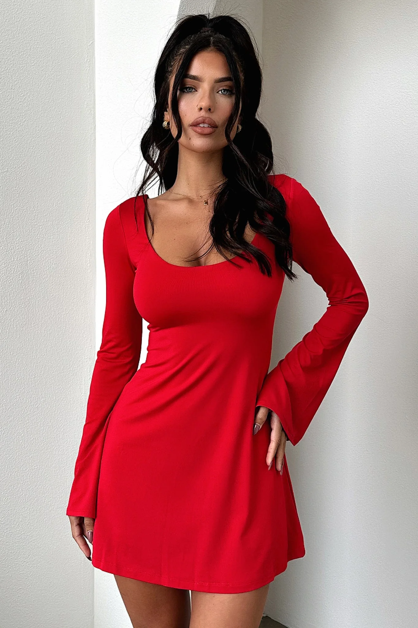 Marcia Long Sleeve Dress - Red - XTXFMF
