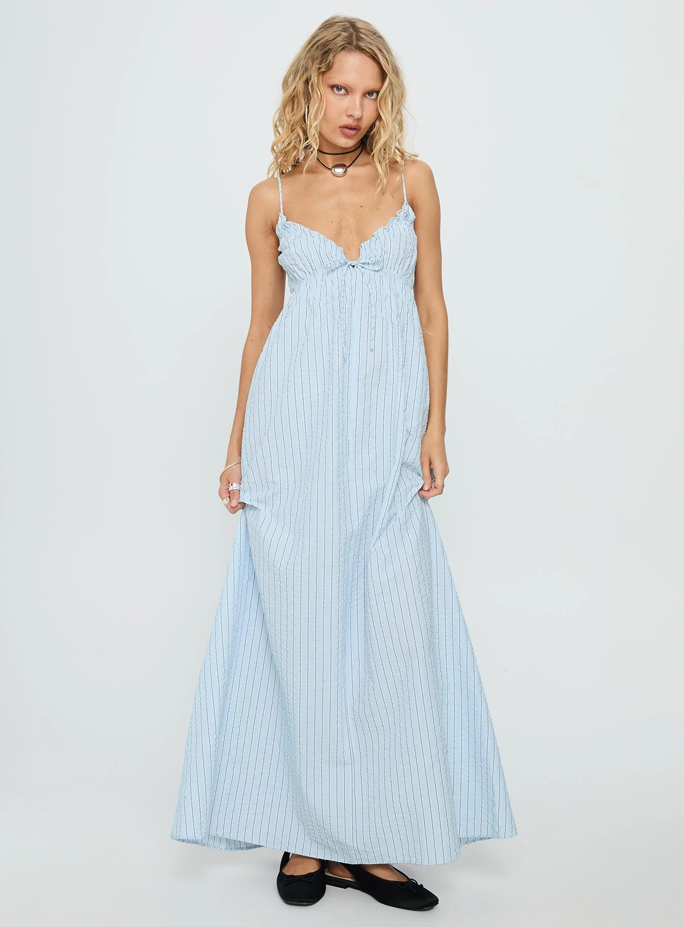 Avelyn Shirred Maxi Dress Blue Stripe - XTXFMF