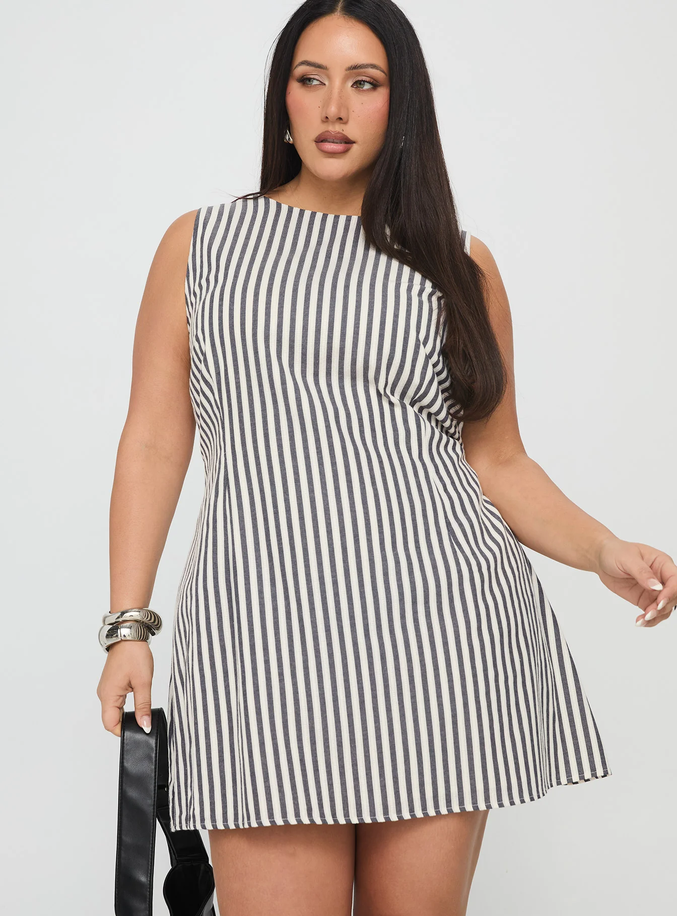 Alfalfa Shift Mini Dress Grey Stripe Curve - XTXFMF