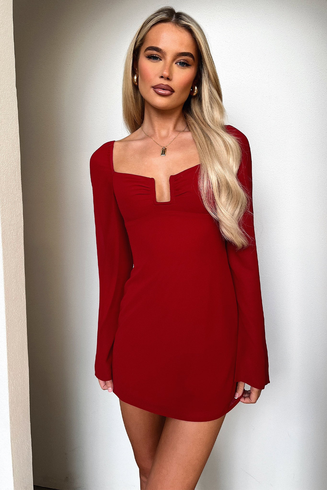 Charisma Long Sleeve Mini Dress - Red - XTXFMF