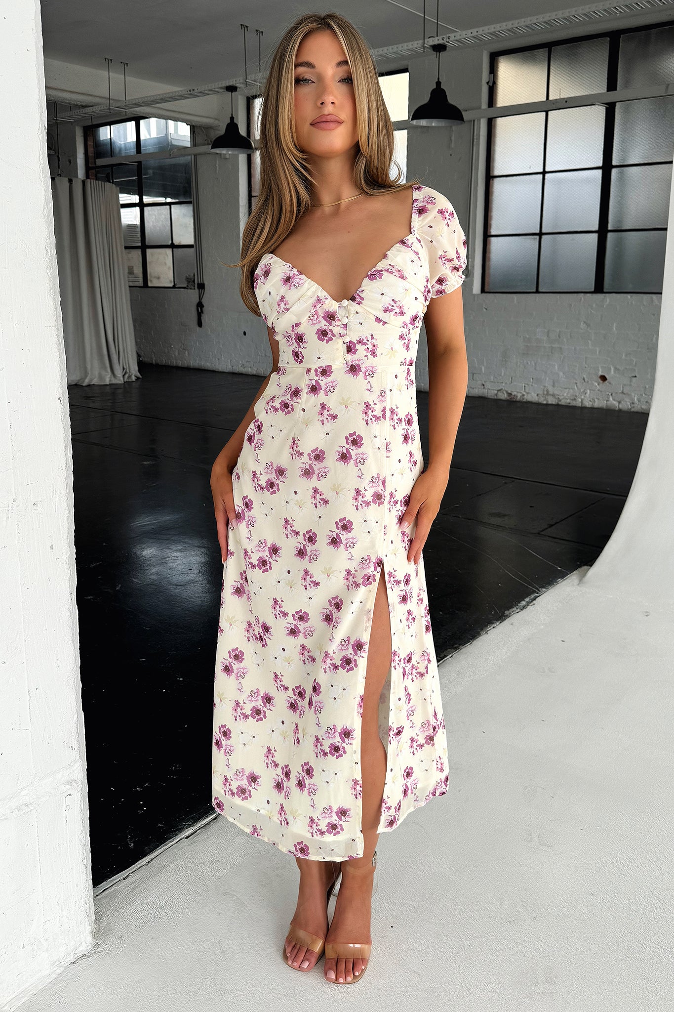 Solem Midi Dress - Yellow Floral - XTXFMF