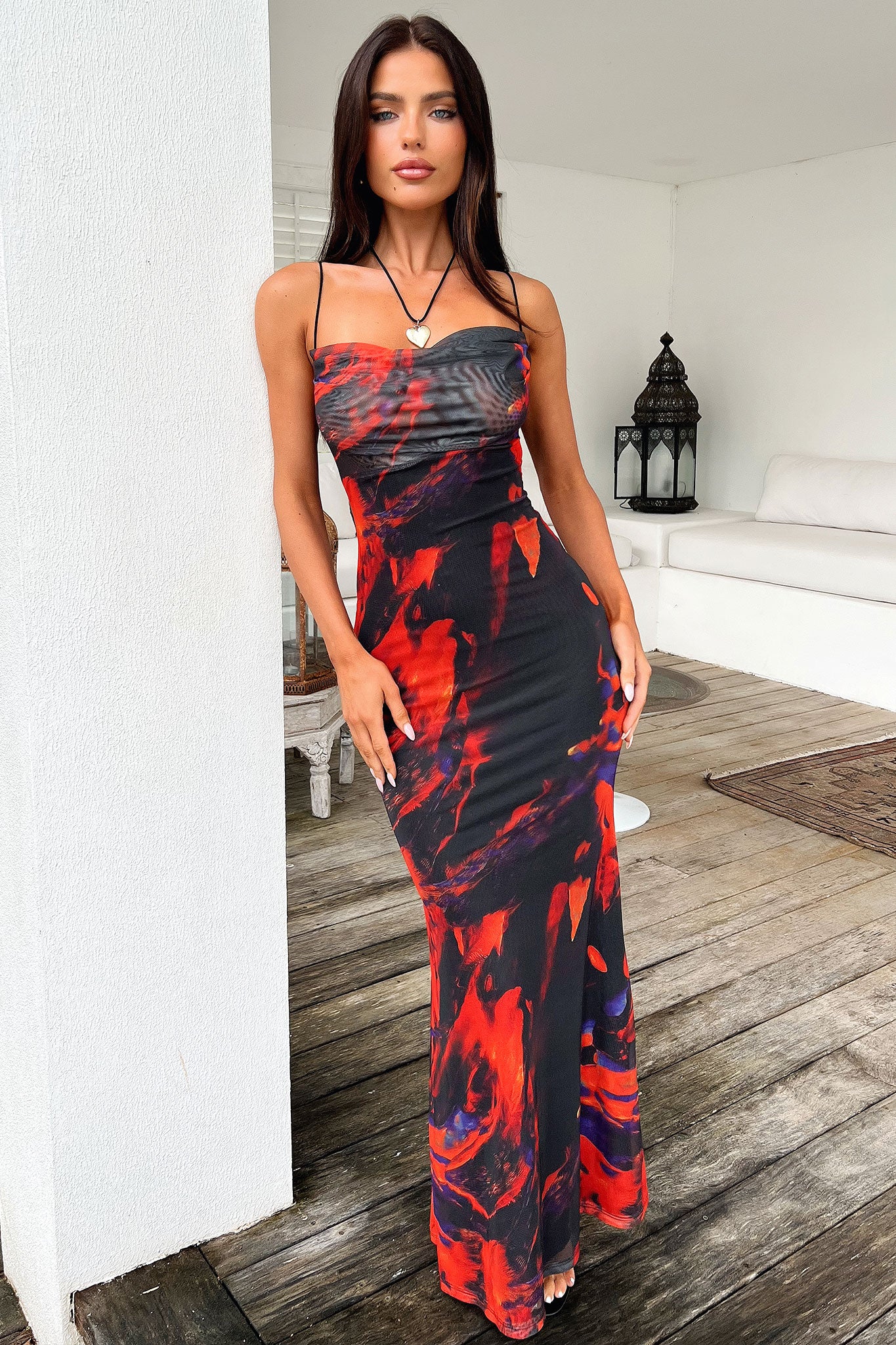 Barb Mesh Maxi Dress - Black/Red - XTXFMF