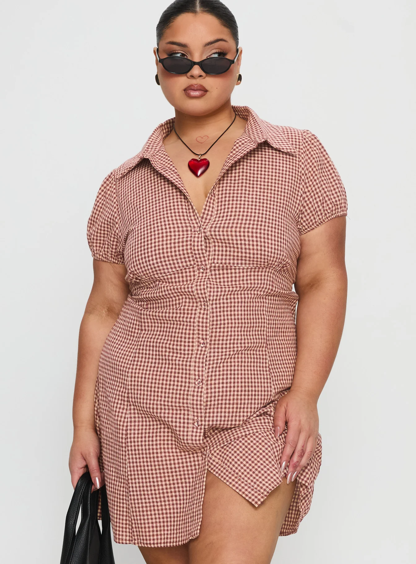 Kavira Tie Bust Shirt Dress Red Gingham Curve - XTXFMF