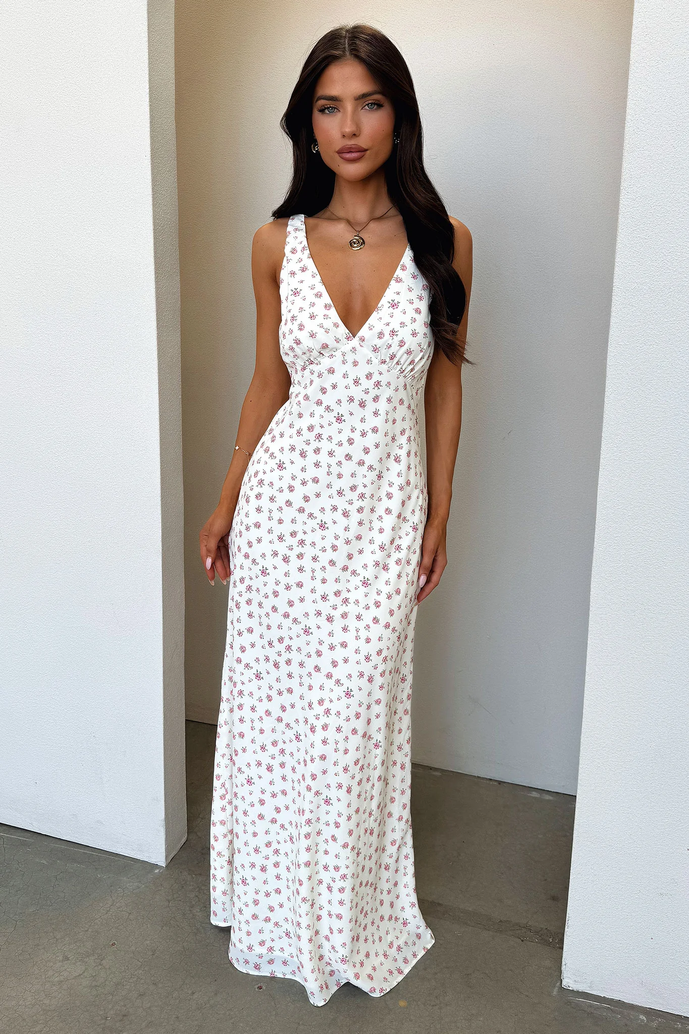 Naf V-Neck Maxi Dress - Rose Floral - XTXFMF