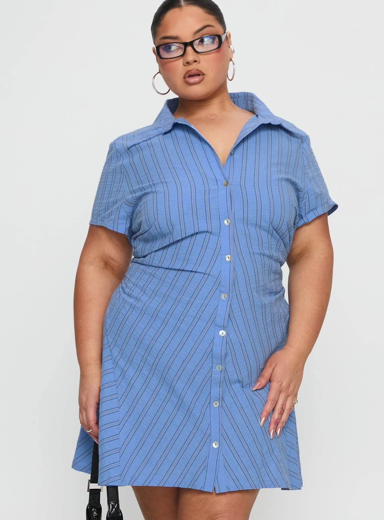 Saydie Button Down Mini Dress Blue Stripe Curve - XTXFMF