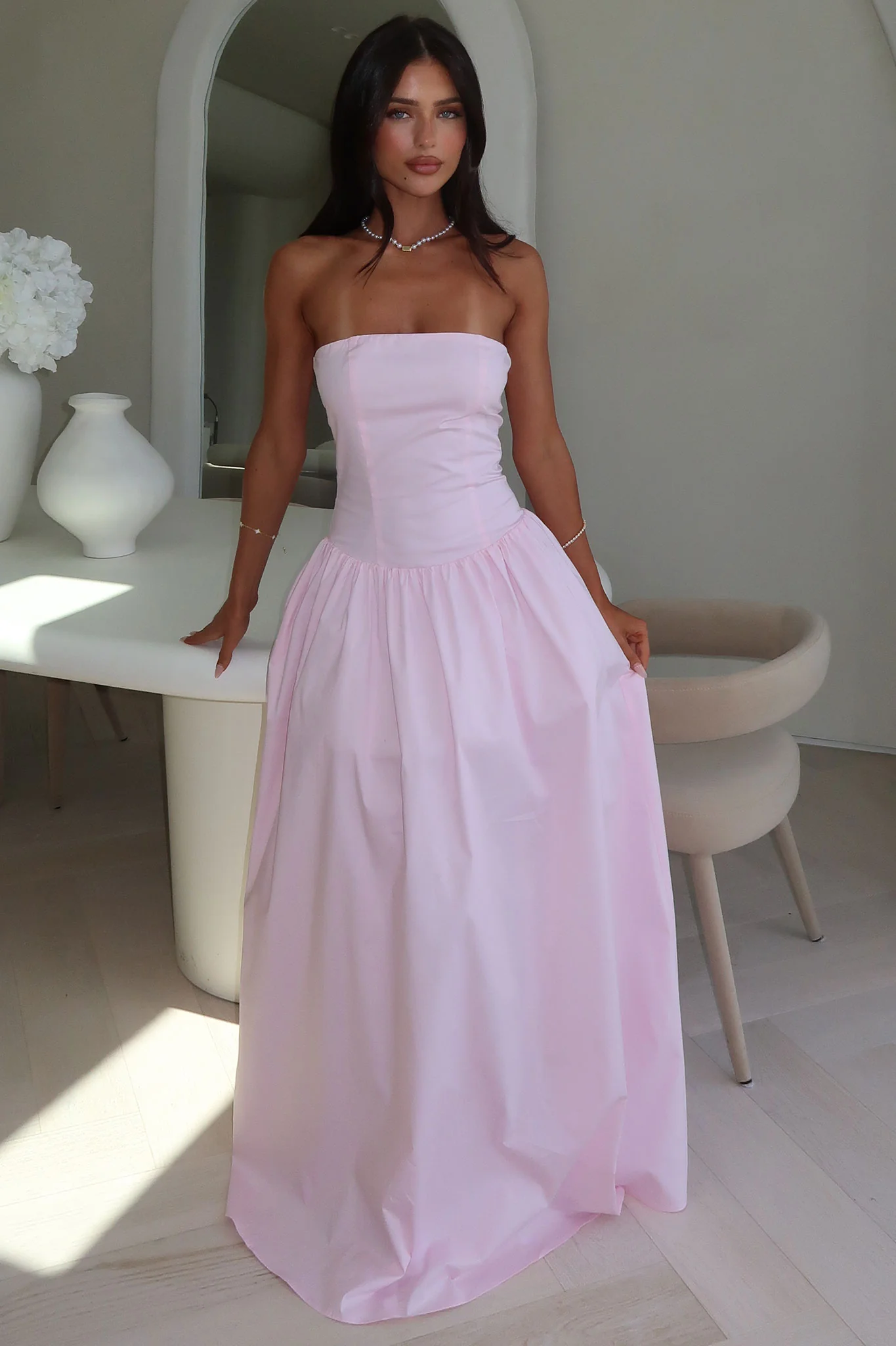 Iridessa Strapless Maxi Dress - Baby Pink - XTXFMF