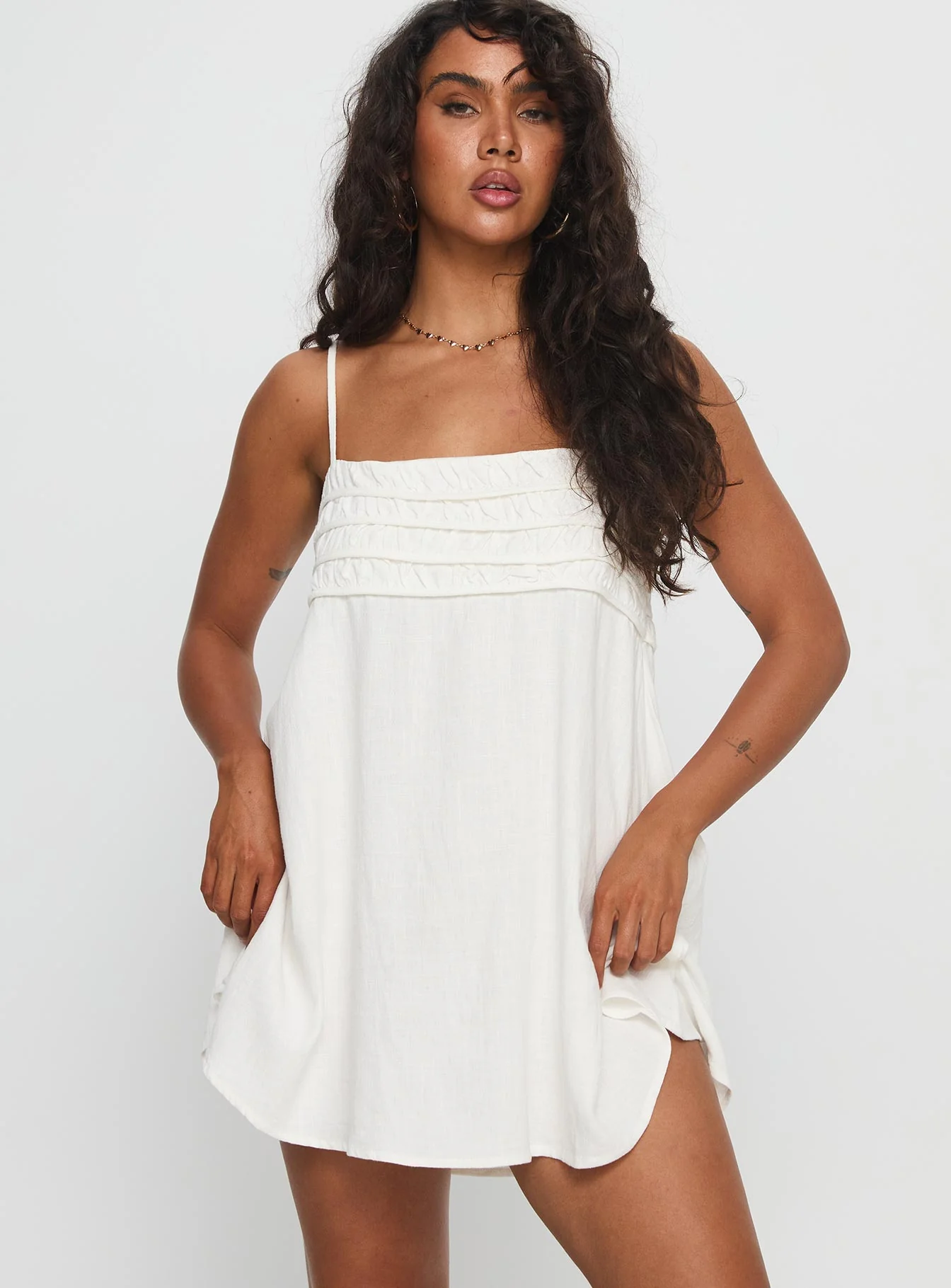 Every Breath Linen Shift Mini Dress White - XTXFMF