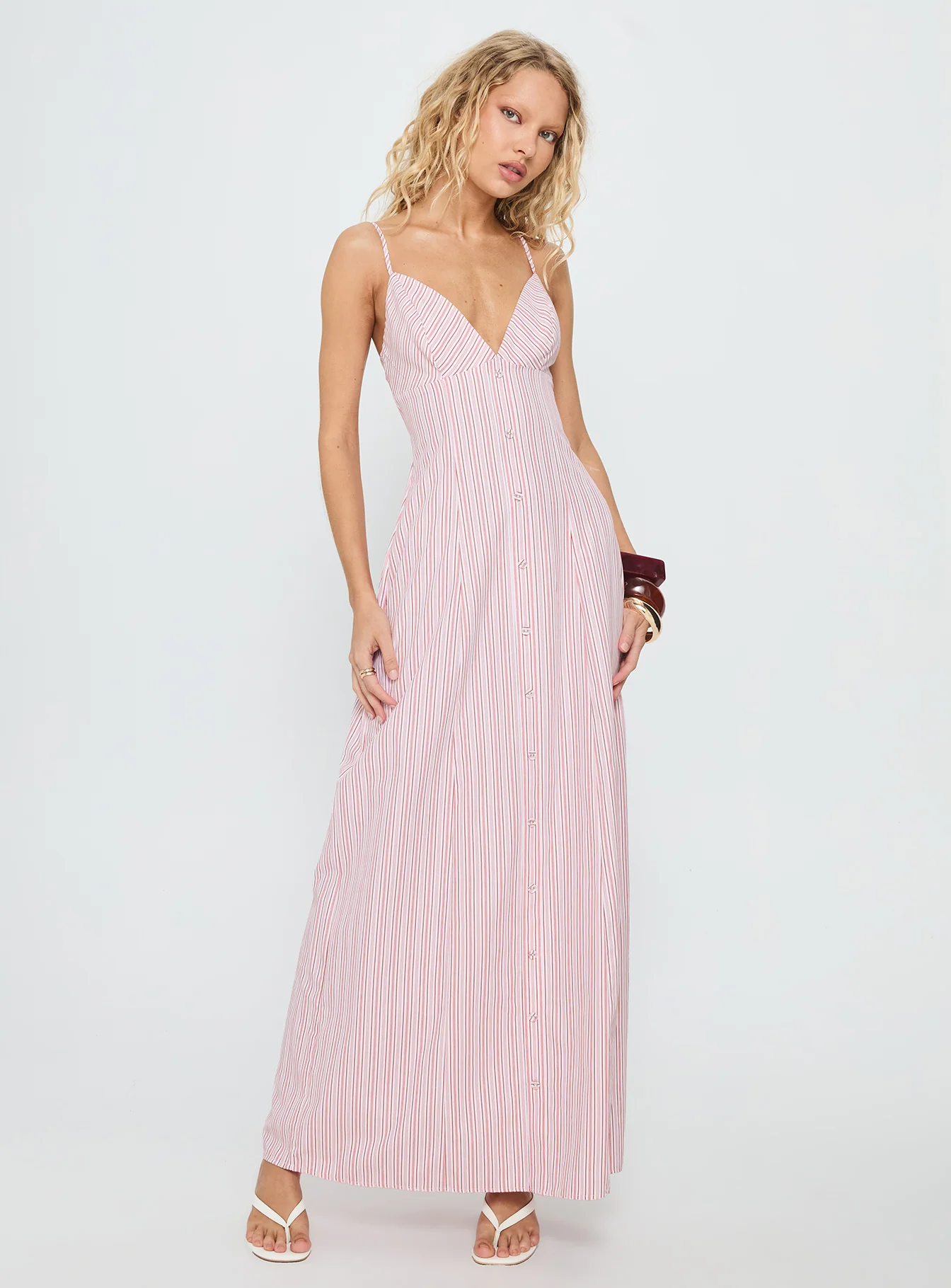 Samiyah Button Down Maxi Dress Red Stripe - XTXFMF