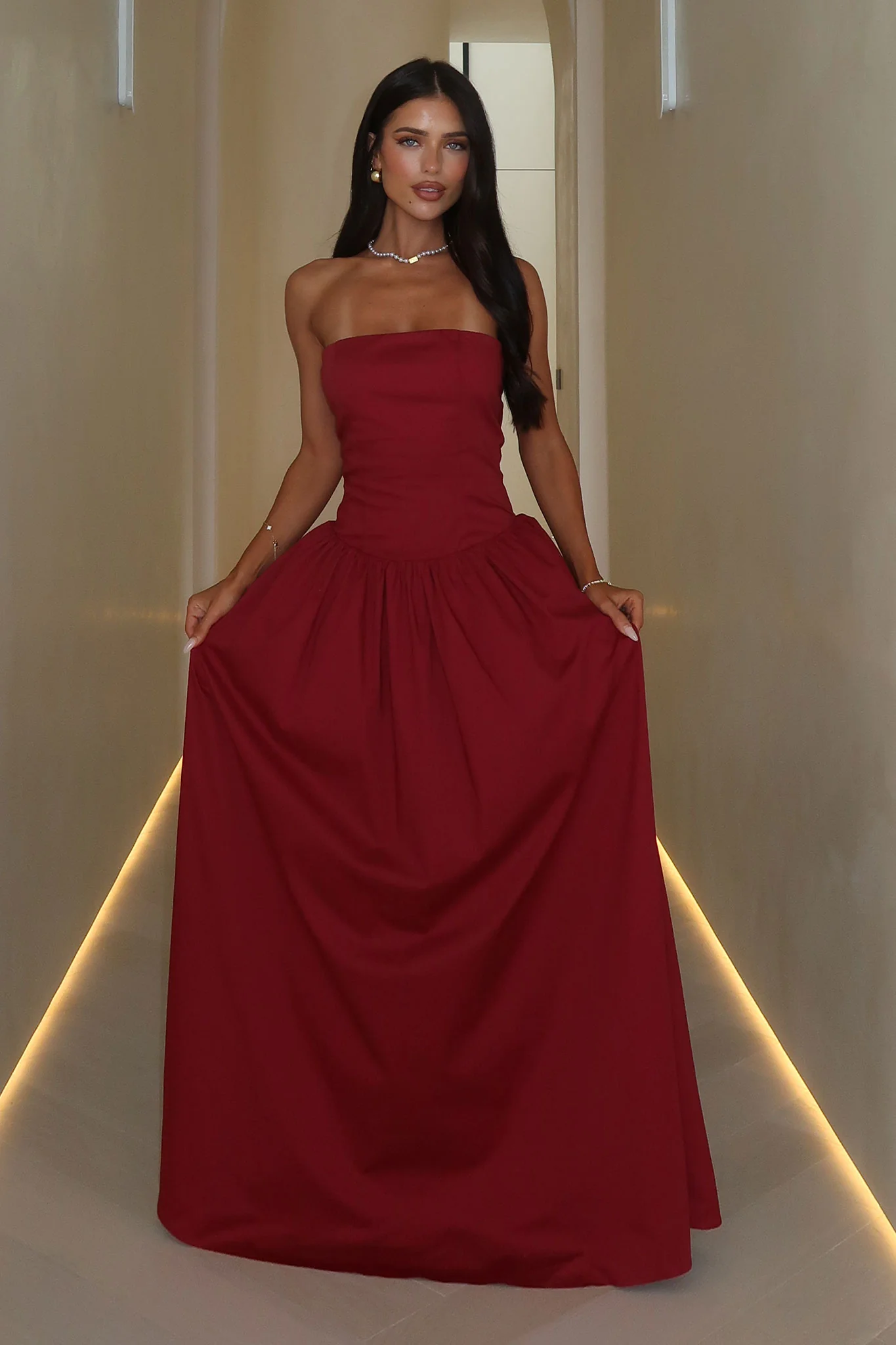 Iridessa Strapless Maxi Dress - Burgundy - XTXFMF