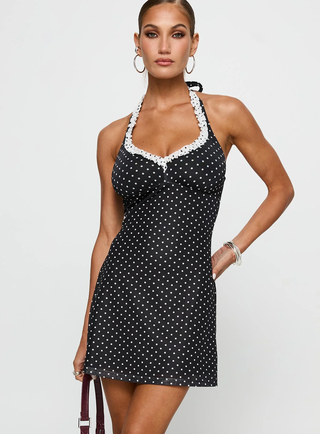 Black Beauty Halter Mini Dress Black / Polka - XTXFMF
