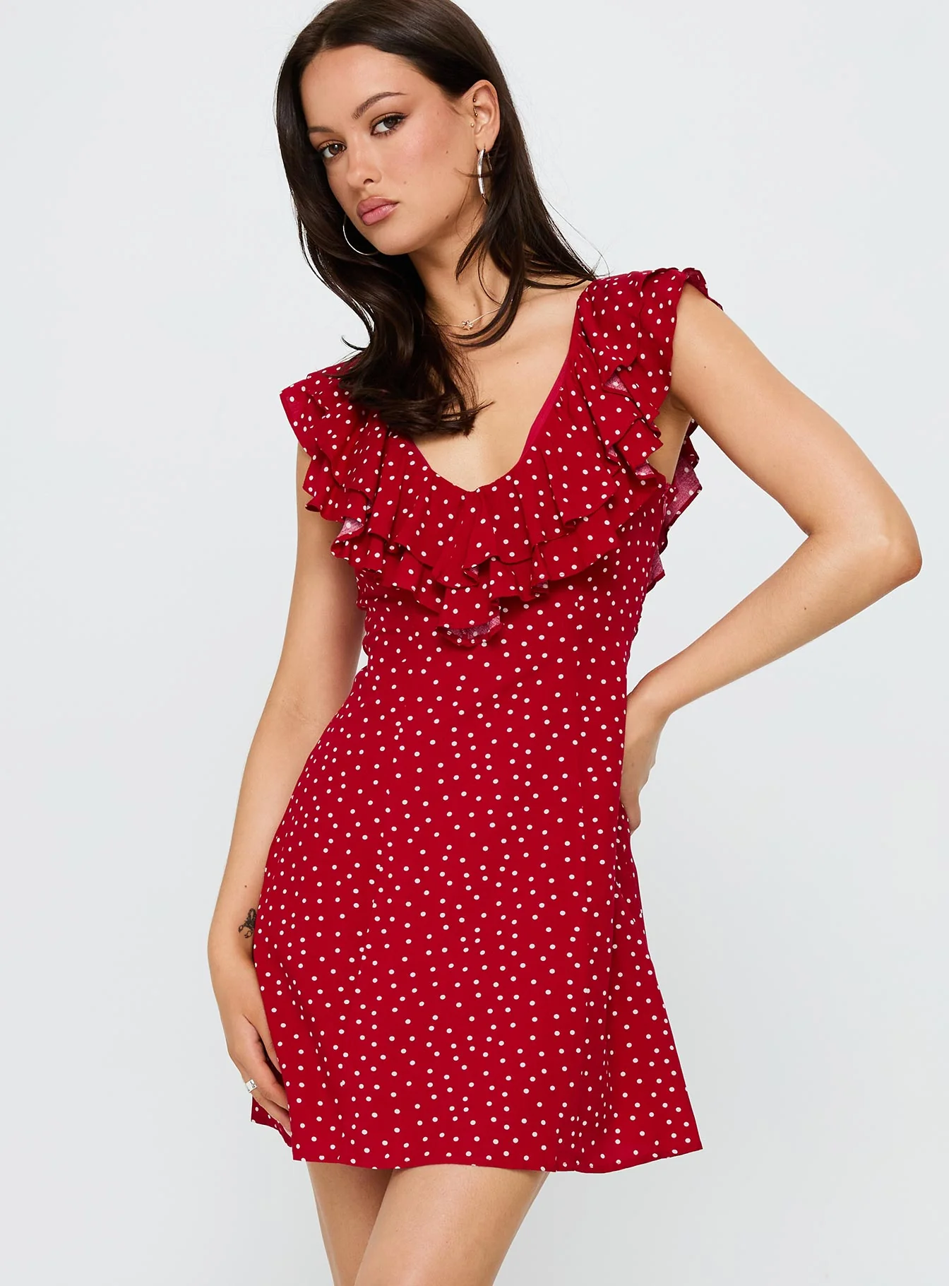 Cherry Schnapps Flutter Mini Dress Red Polka - XTXFMF