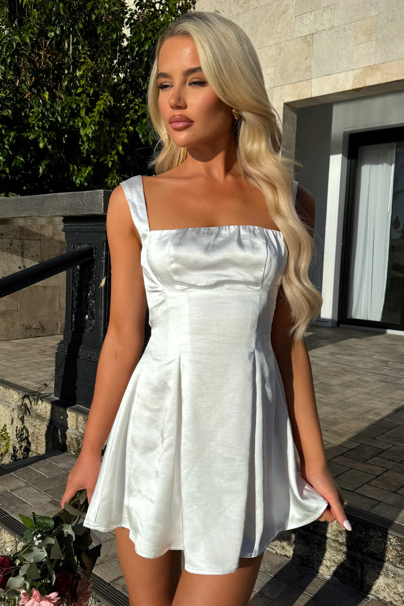 Edina Satin Mini Dress - White - XTXFMF