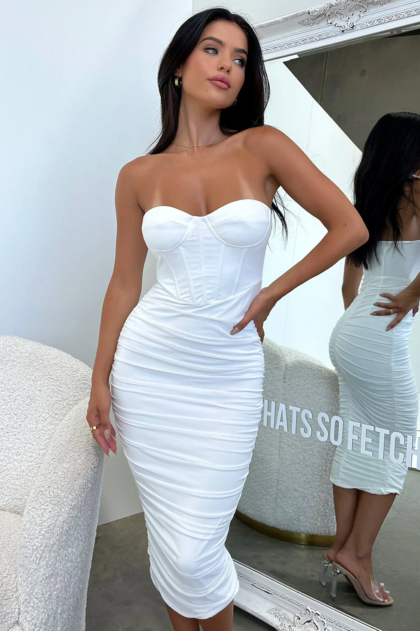Keely Midi Dress - White - XTXFMF