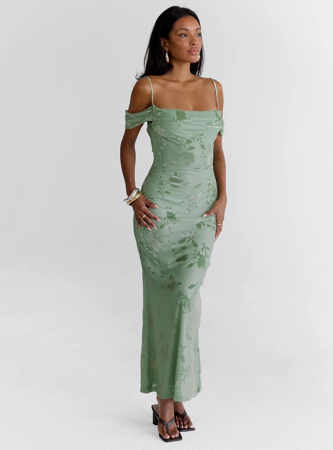 Green Gables Burnout Maxi Dress Sage - XTXFMF