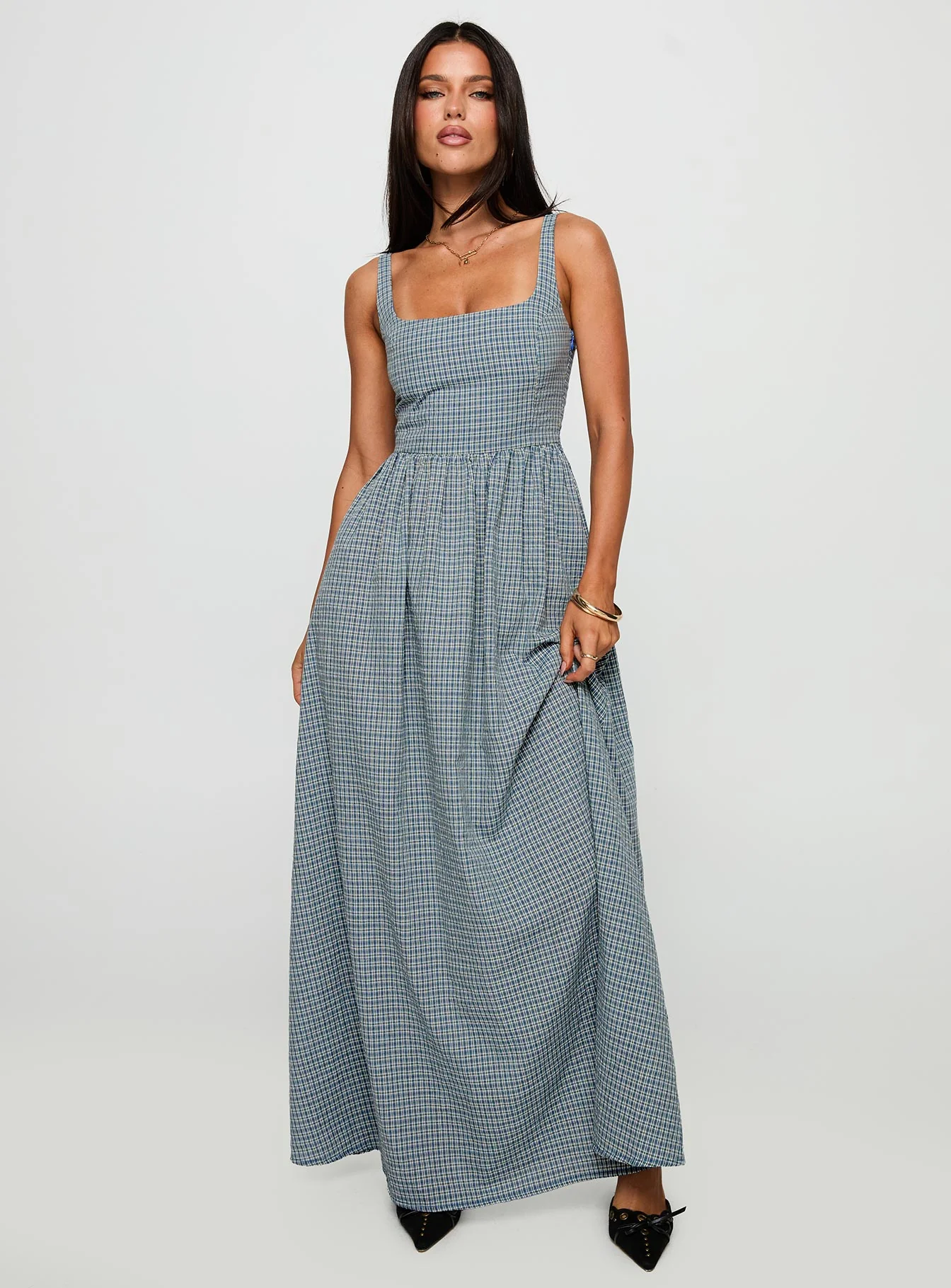 Cartmel Check Maxi Dress Navy - XTXFMF
