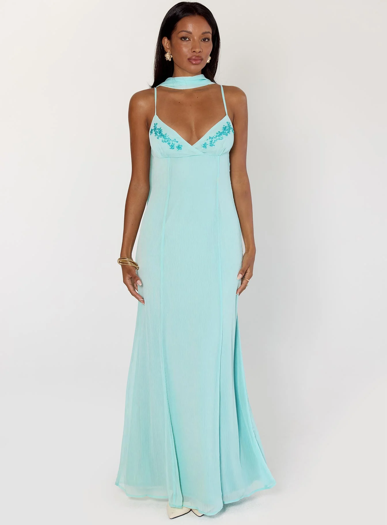 Jadira Scarf Maxi Dress Aqua - XTXFMF