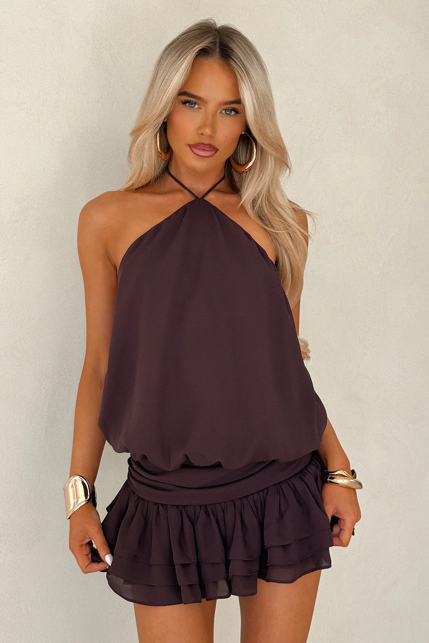 Latina Open Back Mini Dress - Plum - XTXFMF
