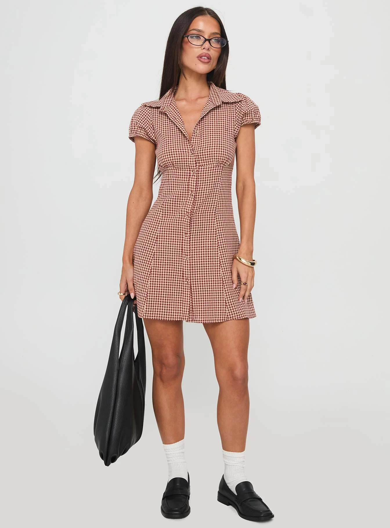 Kavira Tie Bust Shirt Dress Red Gingham - XTXFMF