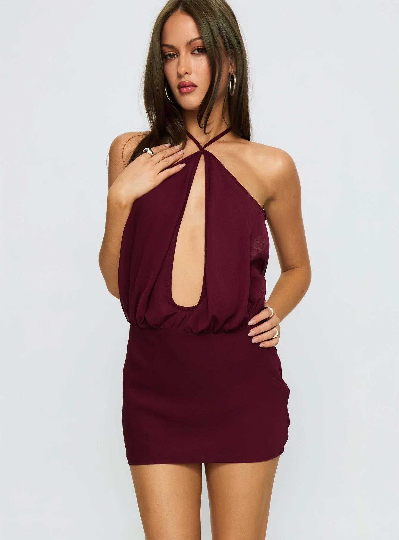 Drifting Away Chiffon Mini Dress Currant - XTXFMF