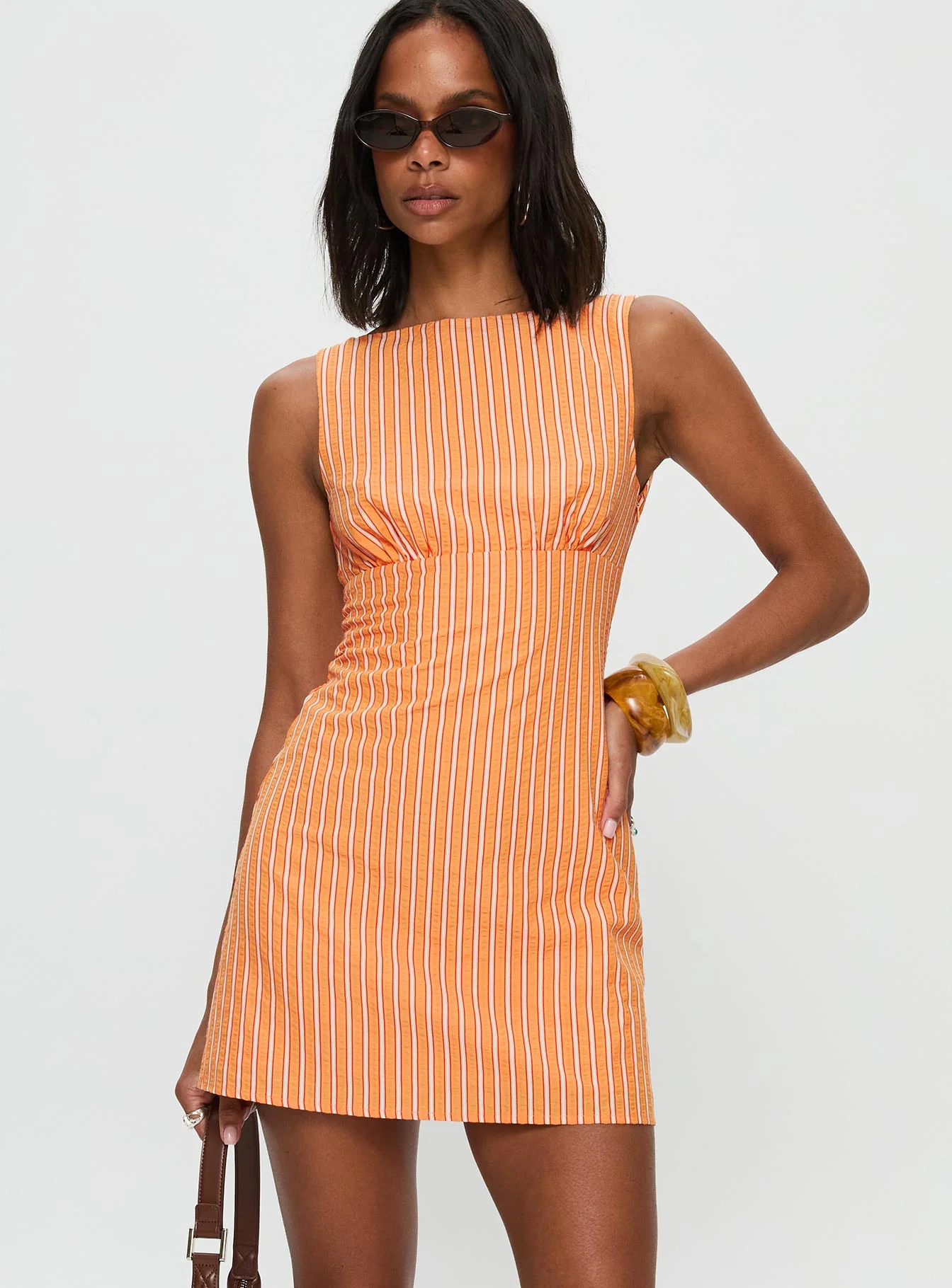 Ellesandra Boat Neck Mini Dress Orange Stripe - XTXFMF