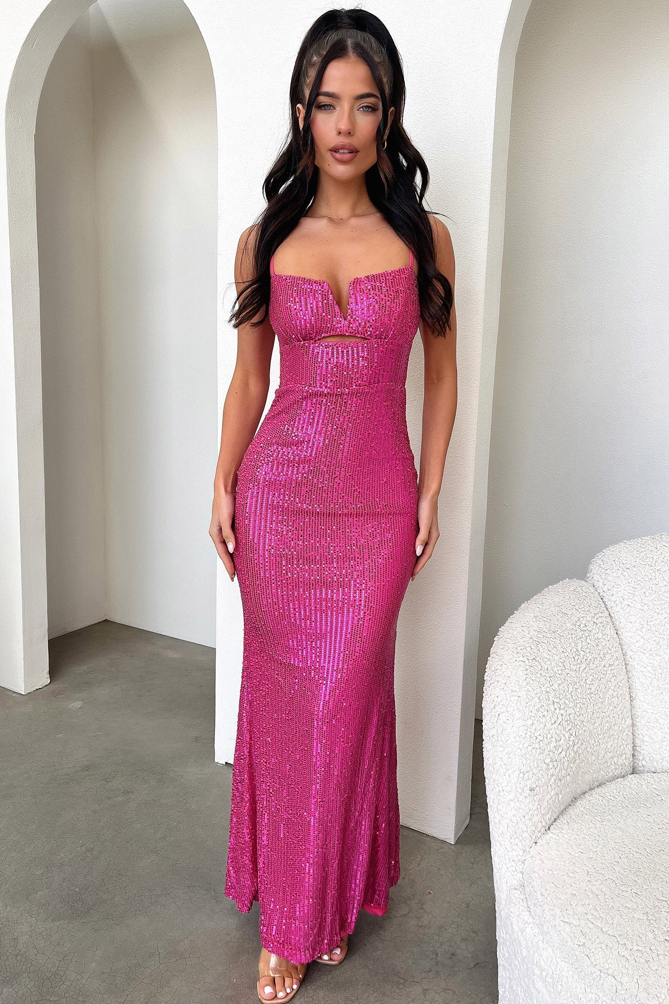 Bonnie Sequin Maxi Dress - Hot Pink - XTXFMF