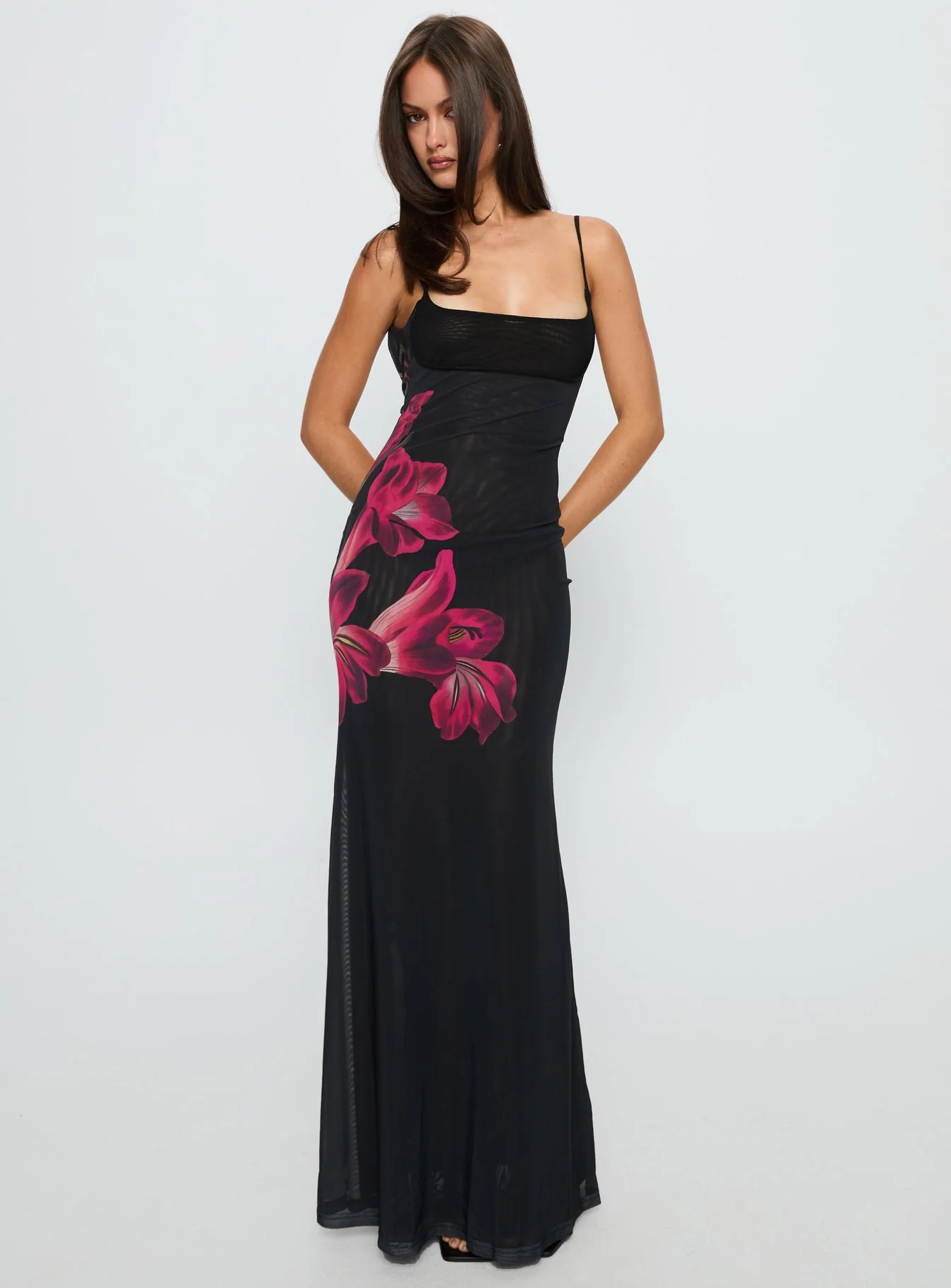 Fiadora Mesh Maxi Dress Black Floral - XTXFMF