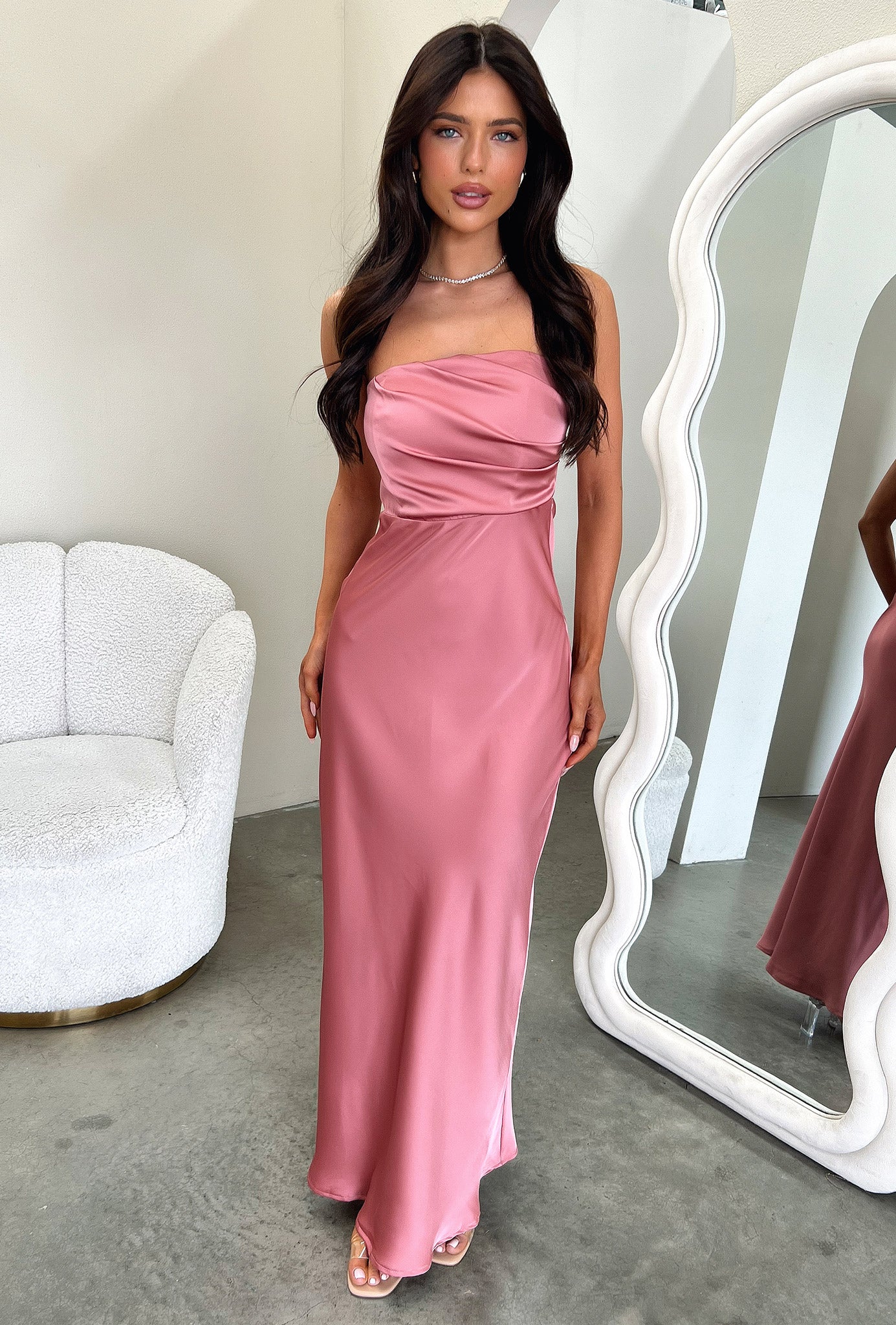 Elio Strapless Satin Maxi Dress - Rose - XTXFMF
