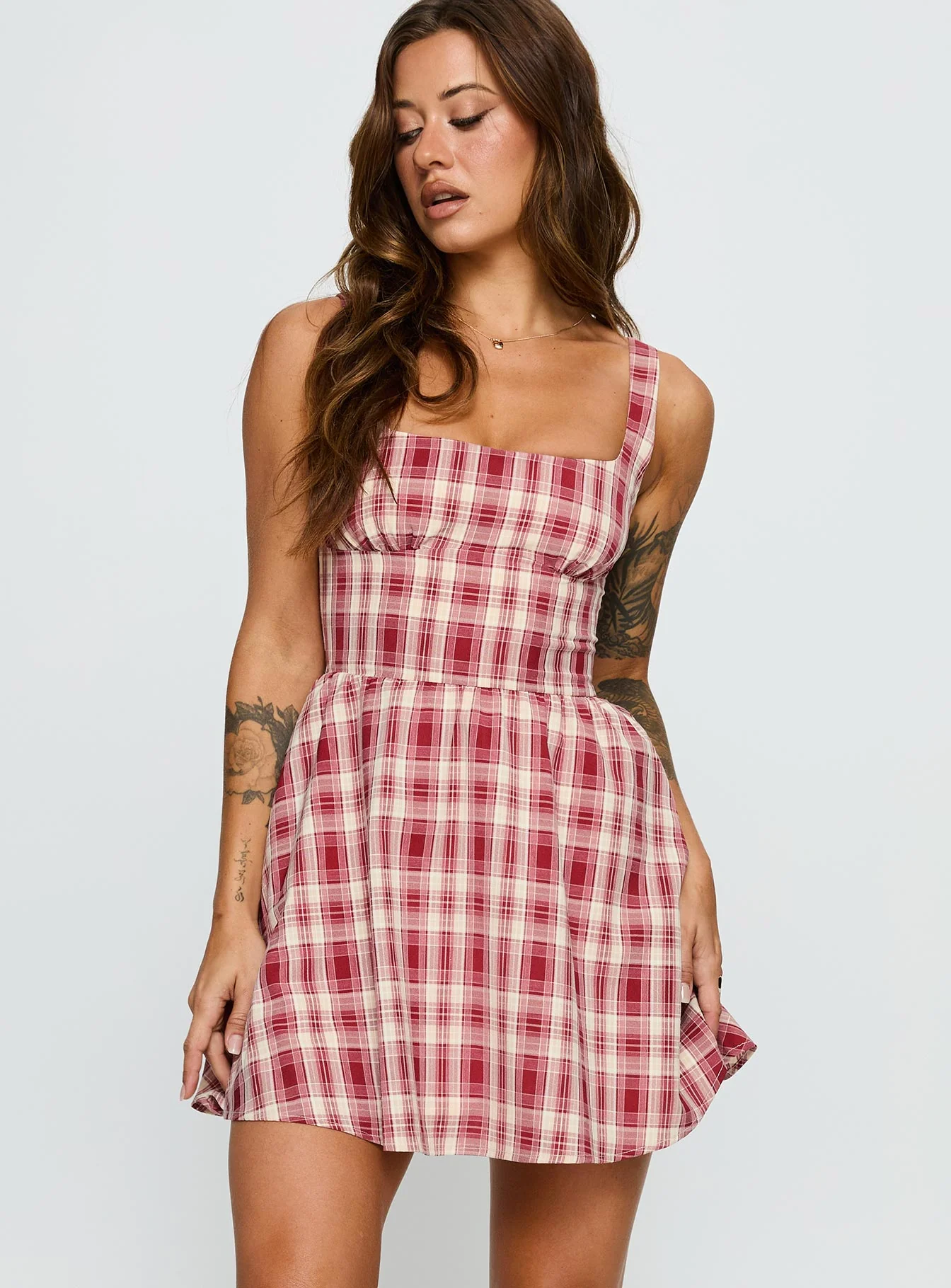 Ofeliah Mini Dress Red Check - XTXFMF