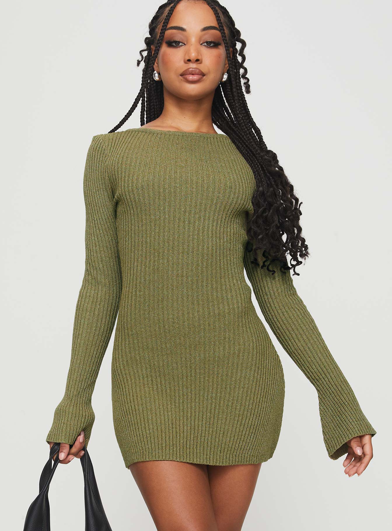 Osment Long Sleeve Knit Mini Dress Olive - XTXFMF